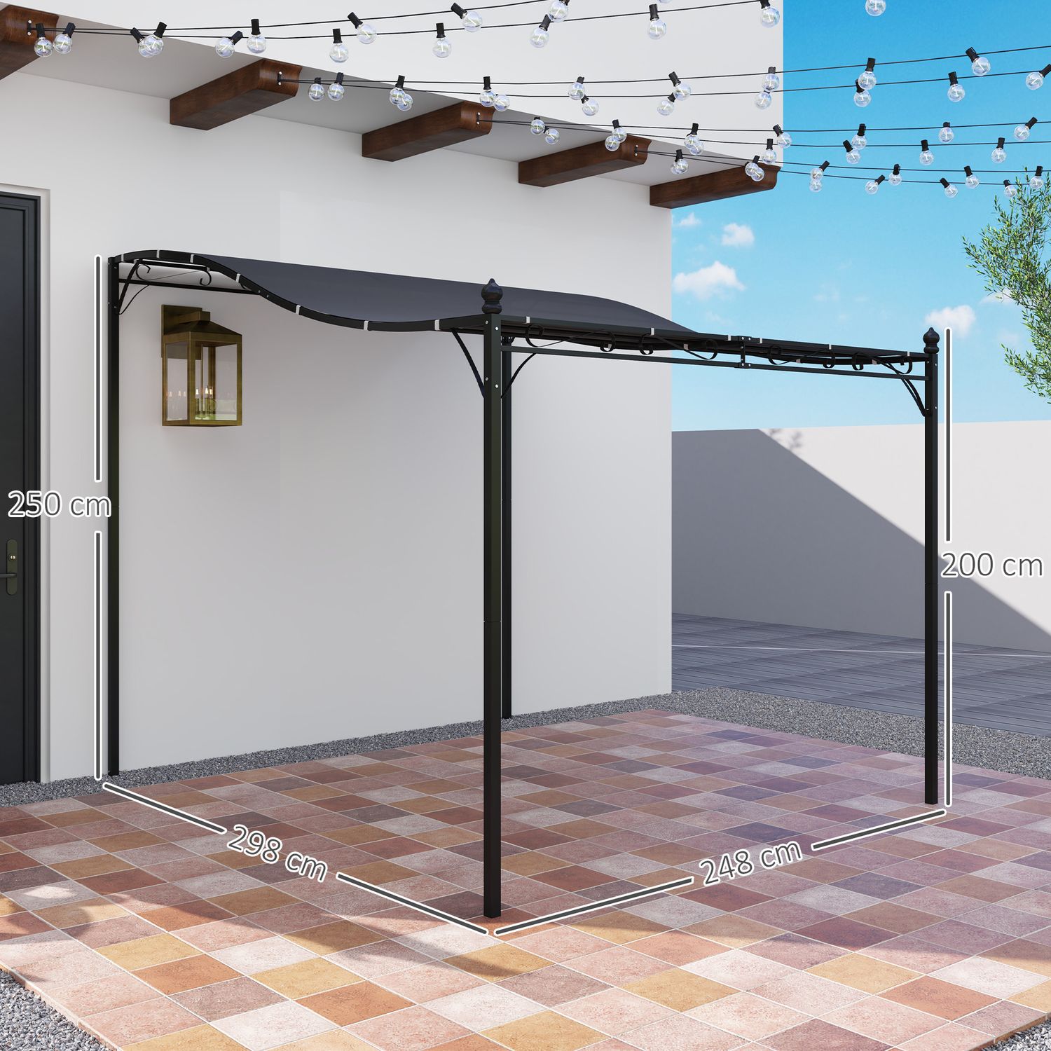 Mörkgrå trädgårdspaviljong Pergola, vattenavvisande, 2,5x3x2,5 m