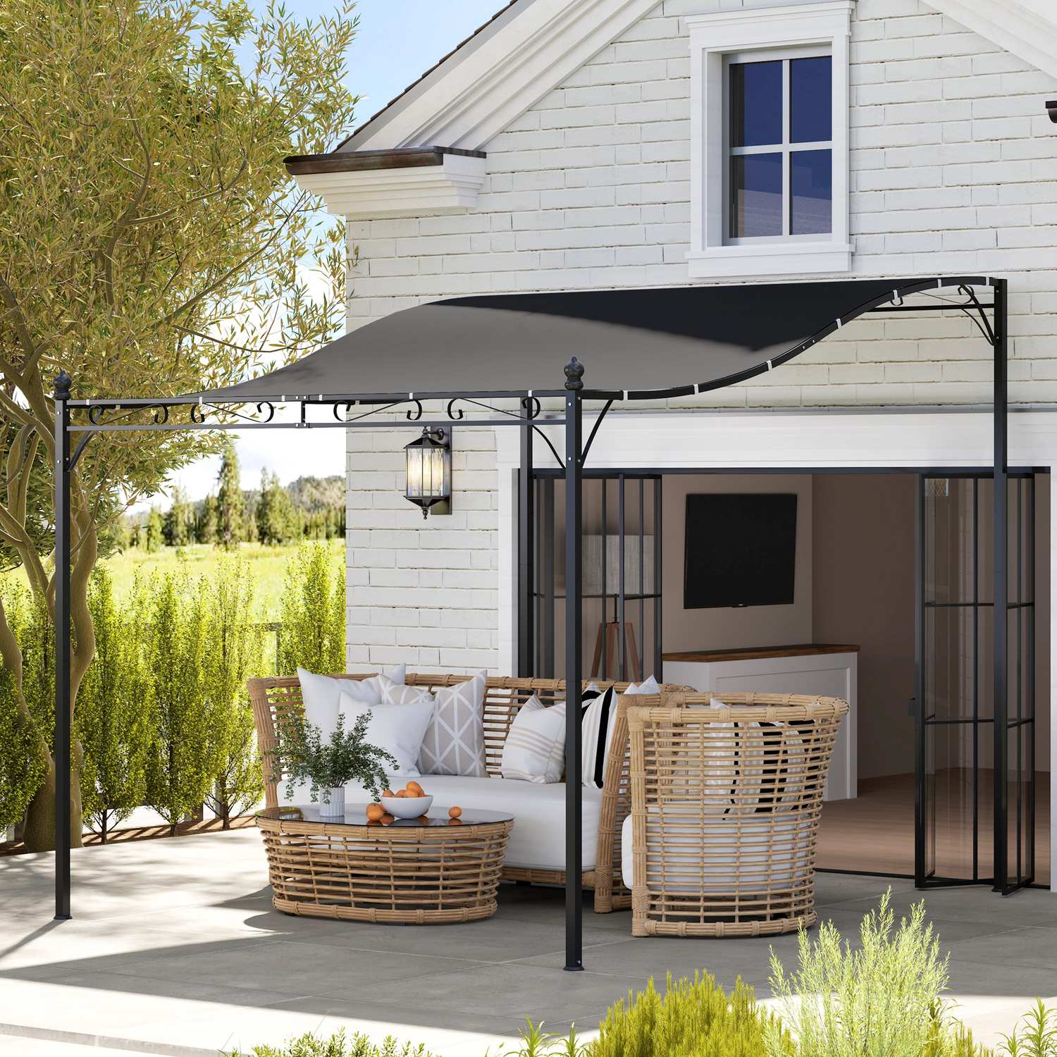 Mörkgrå trädgårdspaviljong Pergola, vattenavvisande, 2,5x3x2,5 m