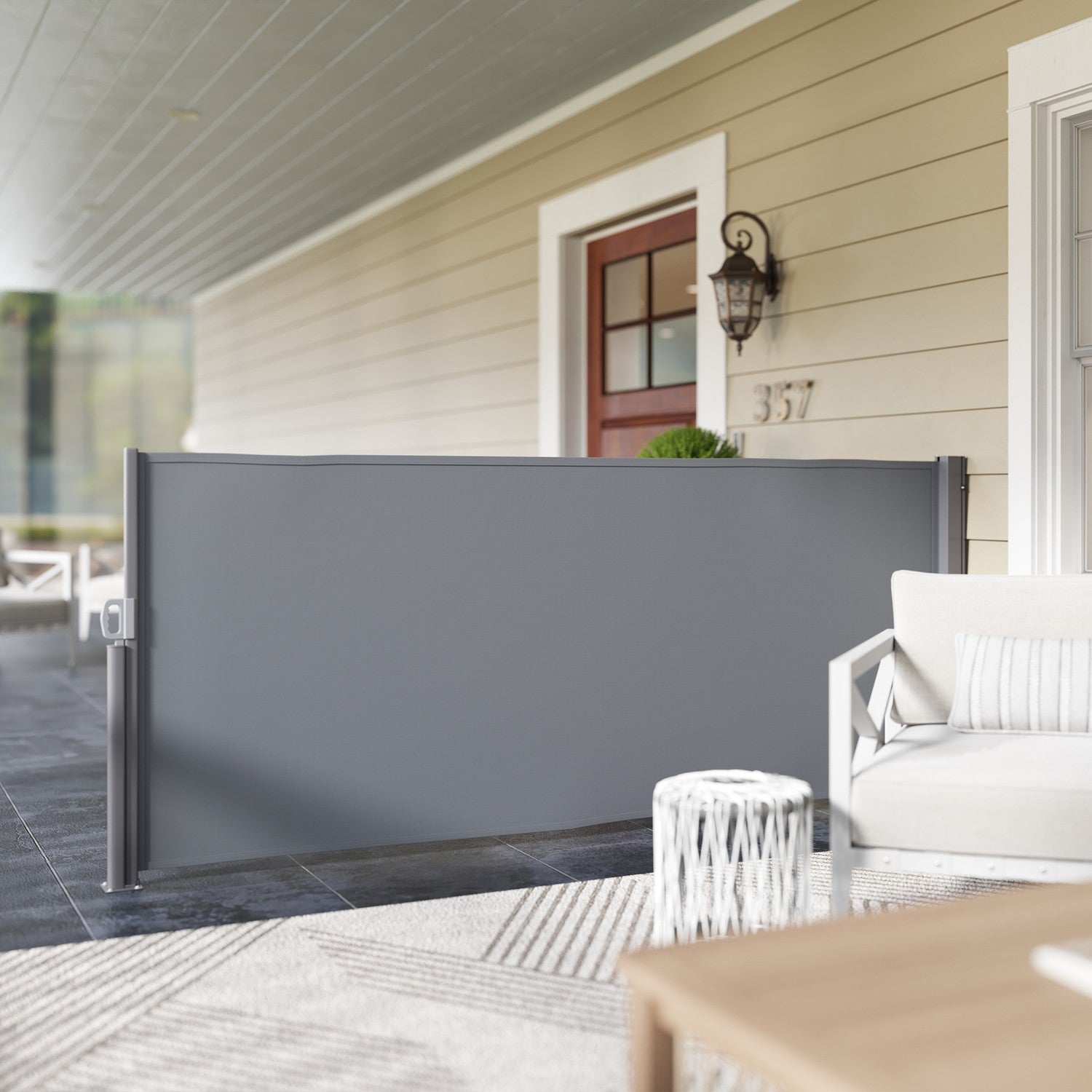 Mörkgrå utdragbar sidomarkis, 300x140cm Privacy Screen