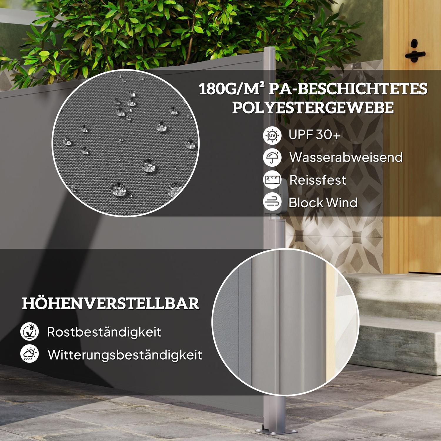 Mörkgrå utdragbar sidomarkis, 300x140cm Privacy Screen