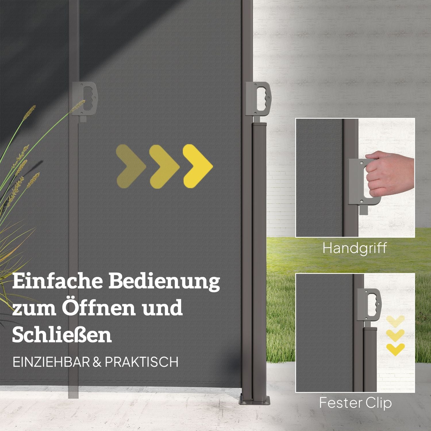 Mörkgrå utdragbar sidomarkis, 300x140cm Privacy Screen