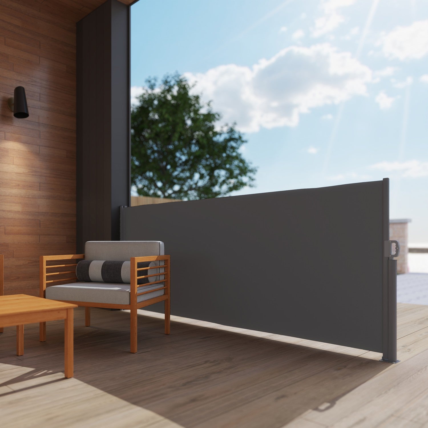 Mörkgrå utdragbar sidomarkis, 300x140cm Privacy Screen