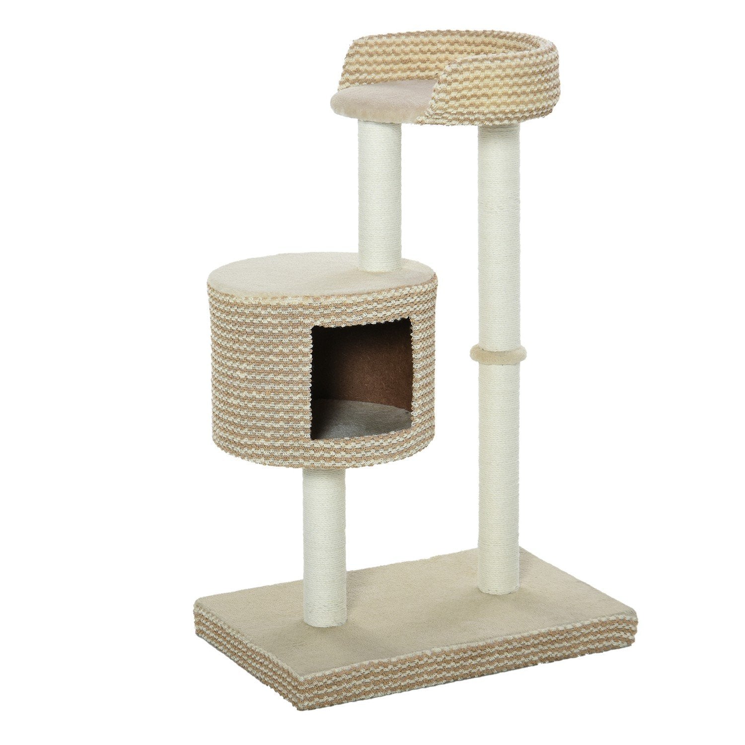 Cat Tree-skrapestolpe med skjermplattformer, beige og kaffe, sponplater, plysj, jute, 61X41X96Cm