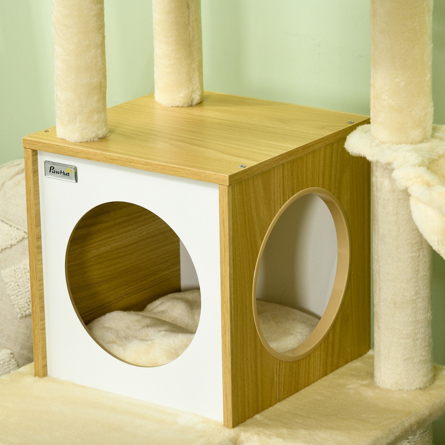 Ripestolpe Med Cat Cave Play Ball, Hengeseng, 2 Plattformer, Sisal, Beige