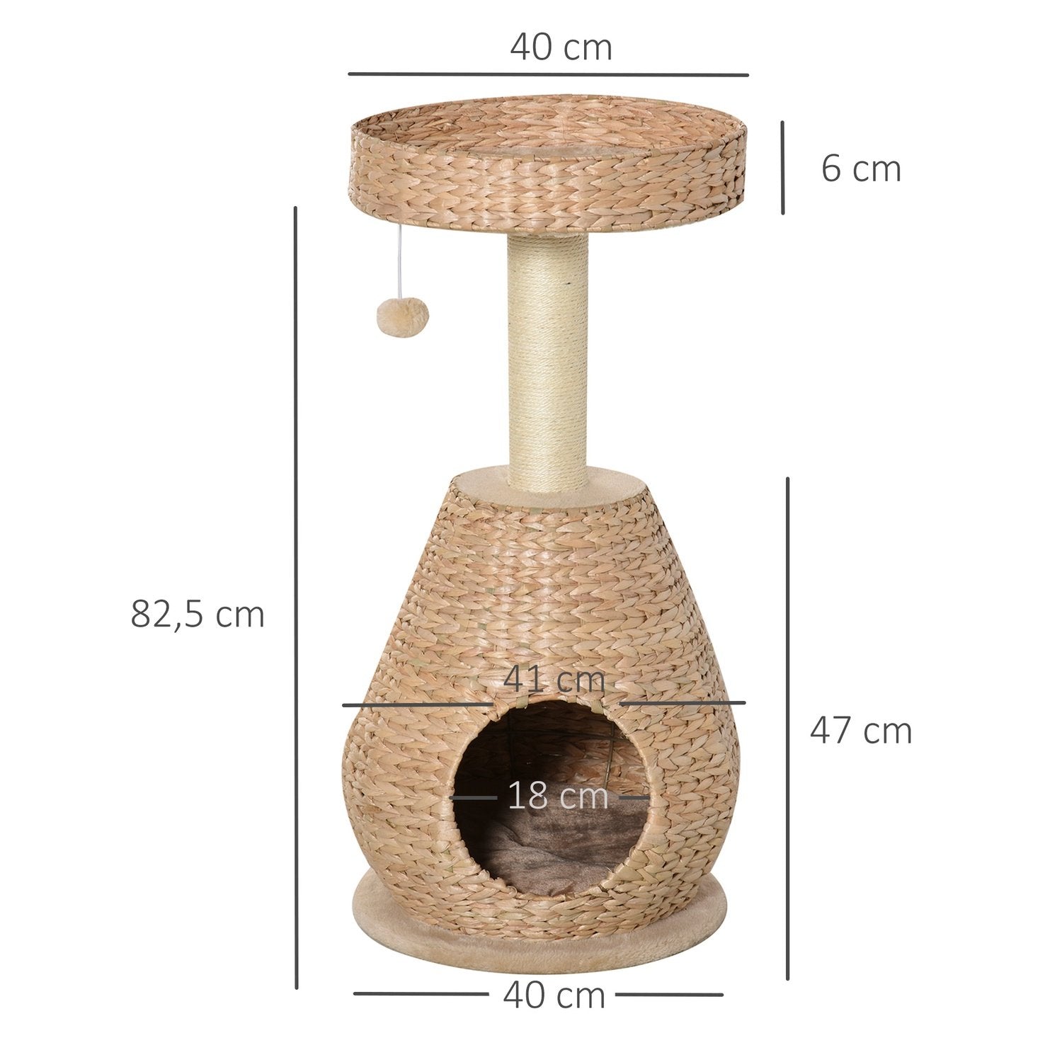 Katttre skrapestolpe Kattungemøbler med katthuleball leketøy Sisal Myk plysj Gul Høyde 82,5 cm