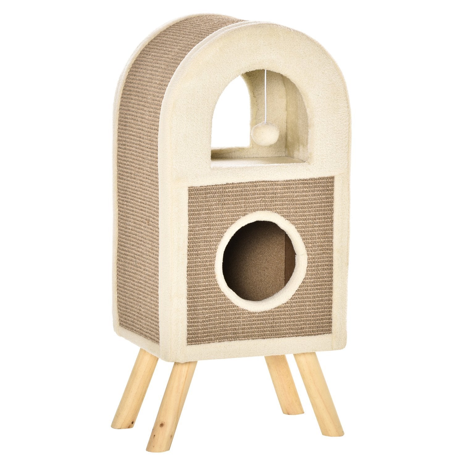 Cat Cave skrapebrett i flere etasjer Spilleballer Katteseng skrapematte sponplater plysj sisal kaffe