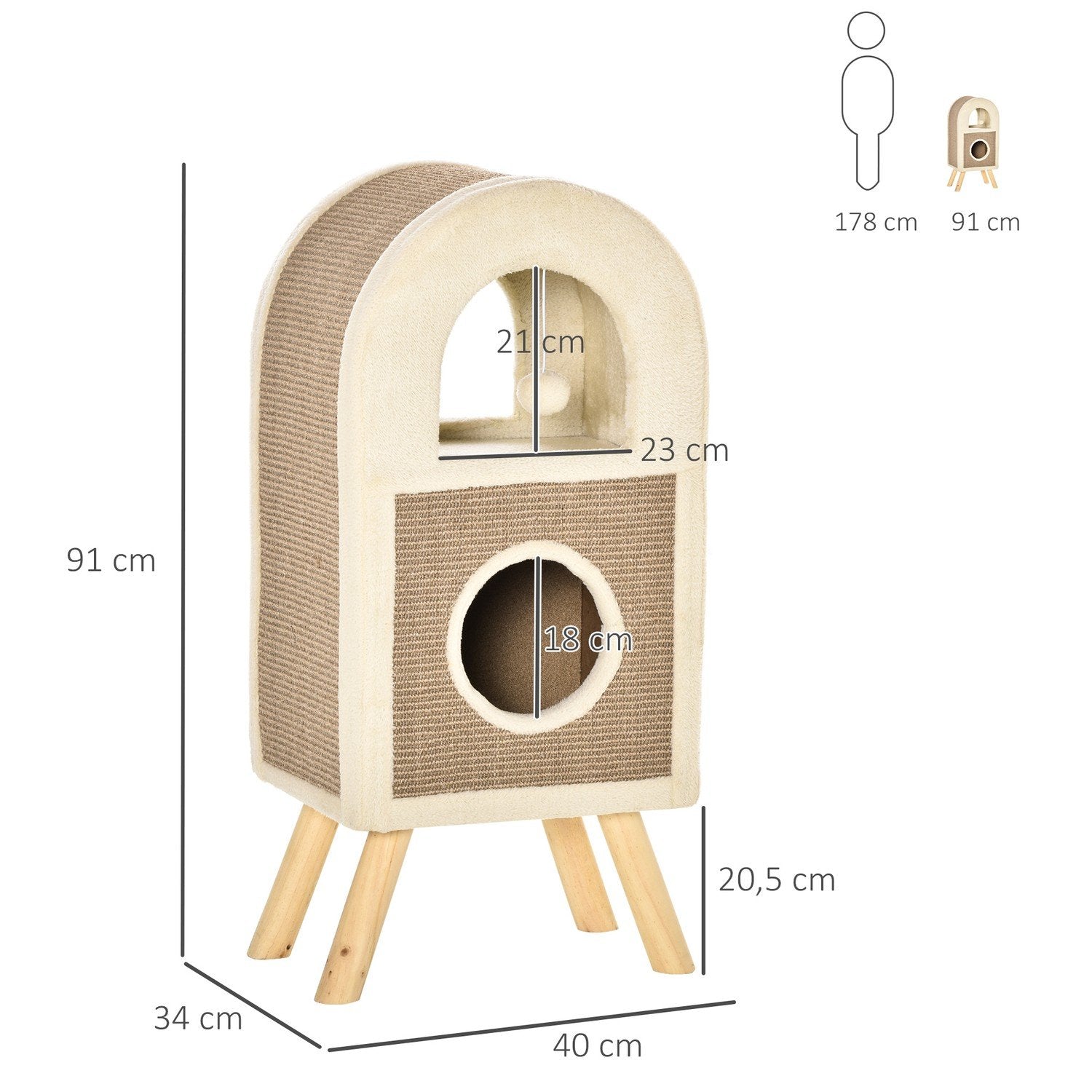 Cat Cave skrapebrett i flere etasjer Spilleballer Katteseng skrapematte sponplater plysj sisal kaffe