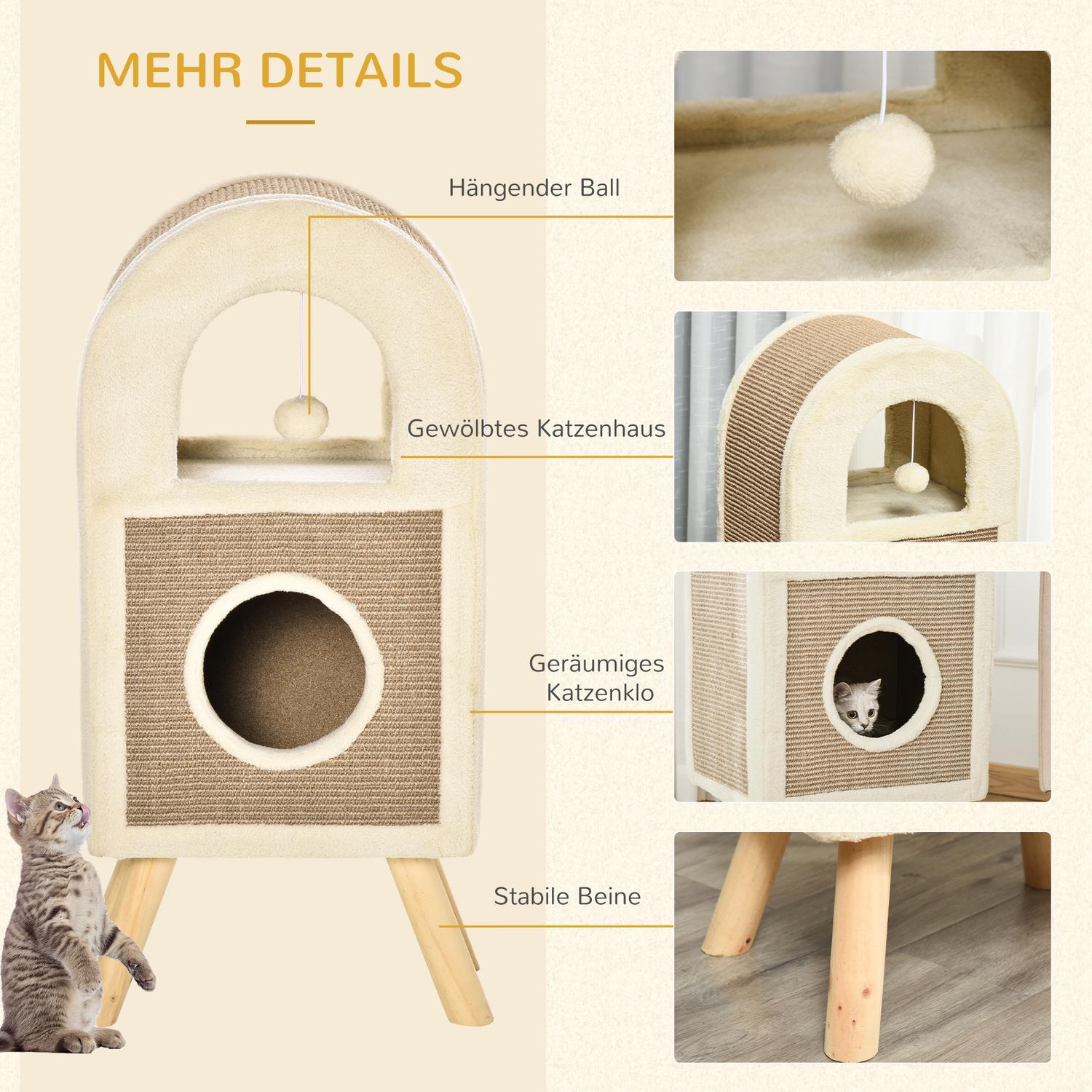 Cat Cave skrapebrett i flere etasjer Spilleballer Katteseng skrapematte sponplater plysj sisal kaffe