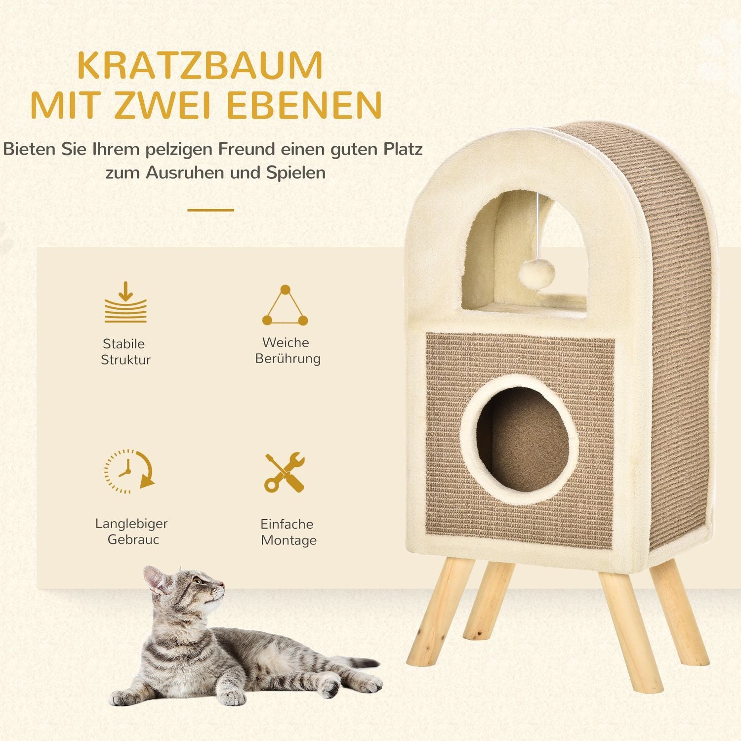 Cat Cave skrapebrett i flere etasjer Spilleballer Katteseng skrapematte sponplater plysj sisal kaffe