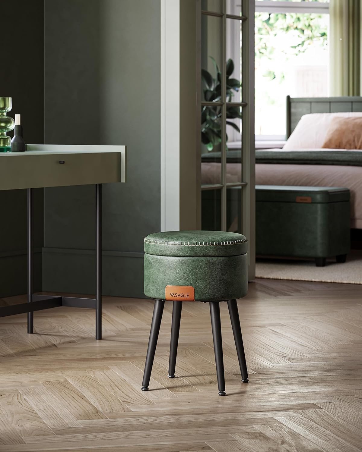 Multifunctional Storage Ottoman - Forest Green, PU-läder