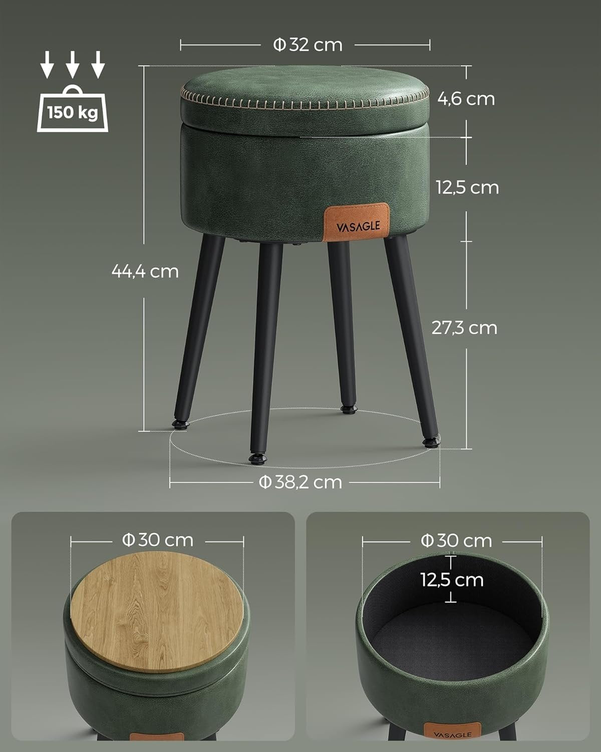 Multifunctional Storage Ottoman - Forest Green, PU-läder