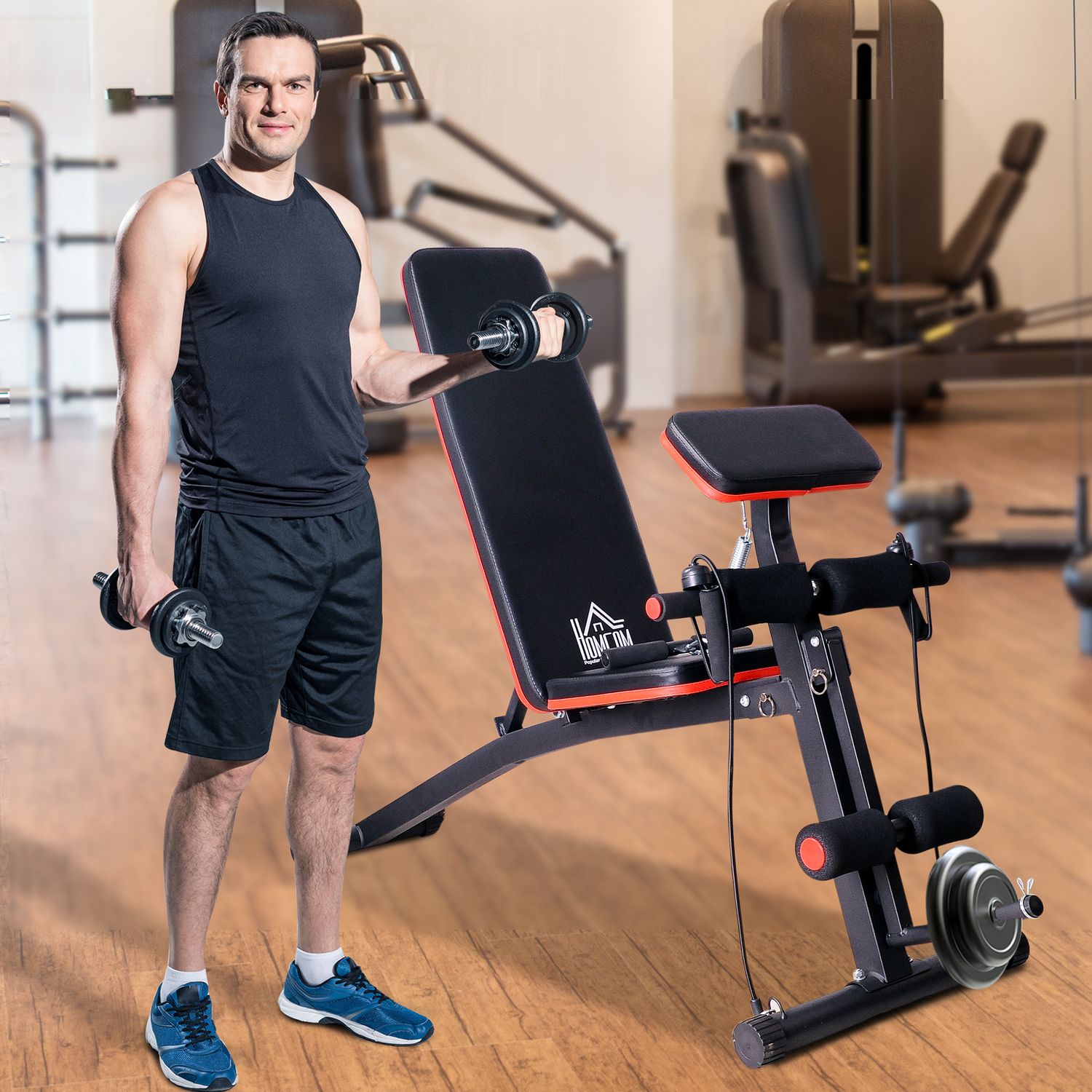 Multifunktion viktbänk multigym med fjäderbooster träningsbänk vikt upp till 120 kg svart 54 x 160 x 106 cm