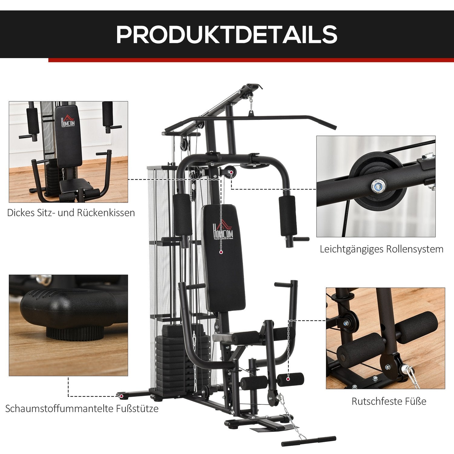 Multigym Fitness Station med Vikter & Leg Curl, Svart