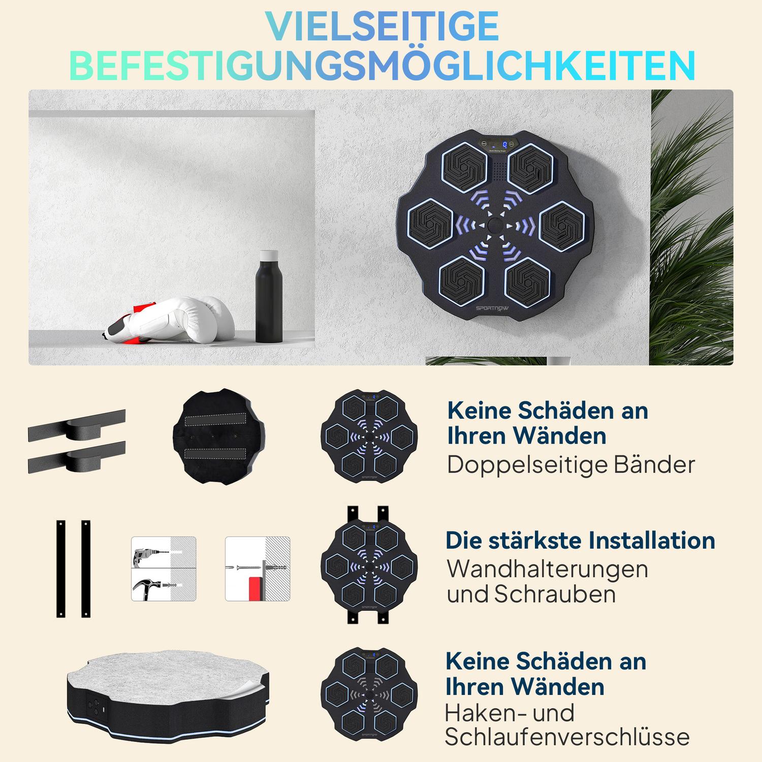 Musikdosa, Bluetooth-högtalare, väggmonterbar, 9 hastigheter och lägen, LED-lampor, svart