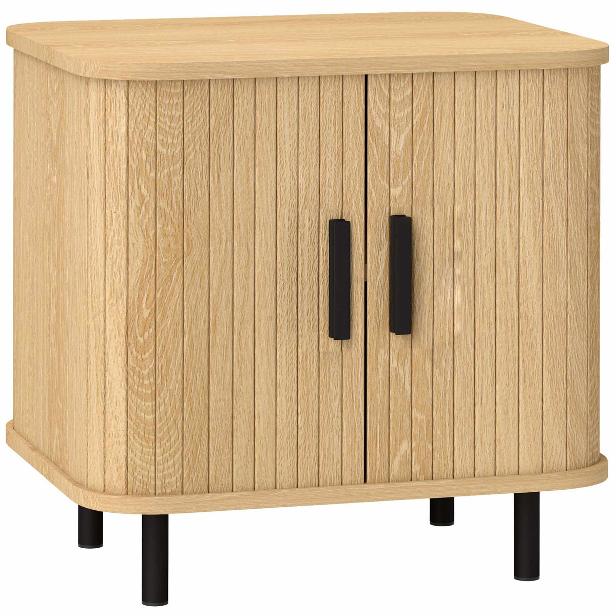 Nattbord med skyvedører, stålben, eik
