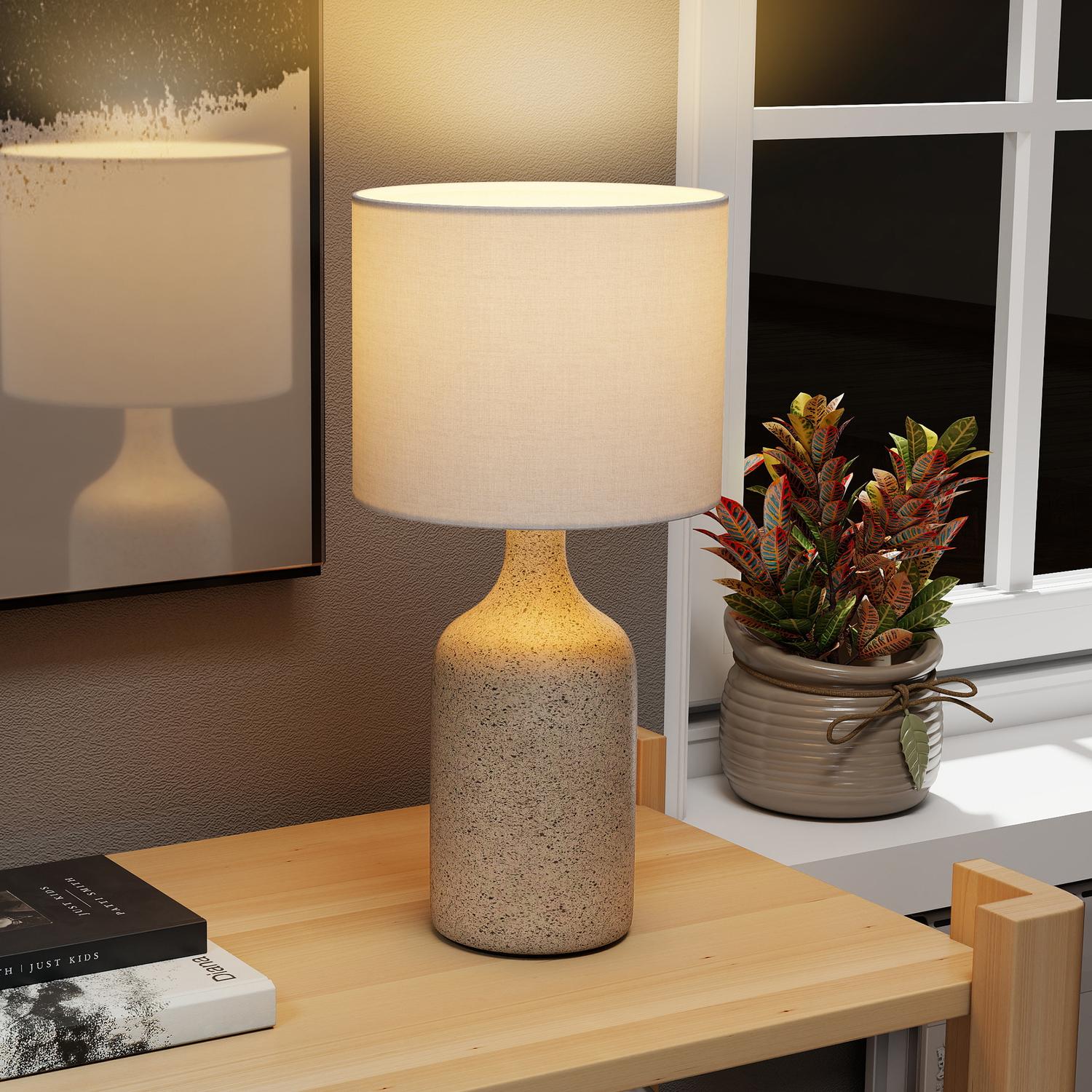 Nattduksbordslampa, keramisk fot, linneskärm, 22x45 cm