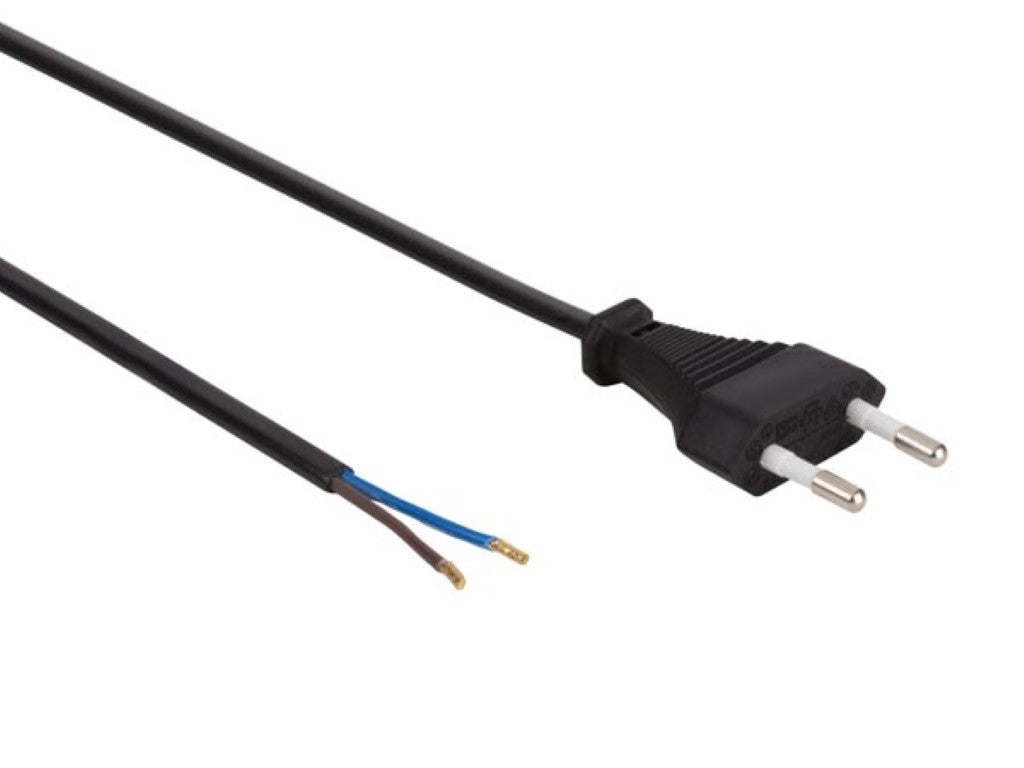 Nätsladd Svart Cee 7/16 "Europlug"+ Sladdar L=1,8 M H03Vvh2-F 2G0,75 Mm²