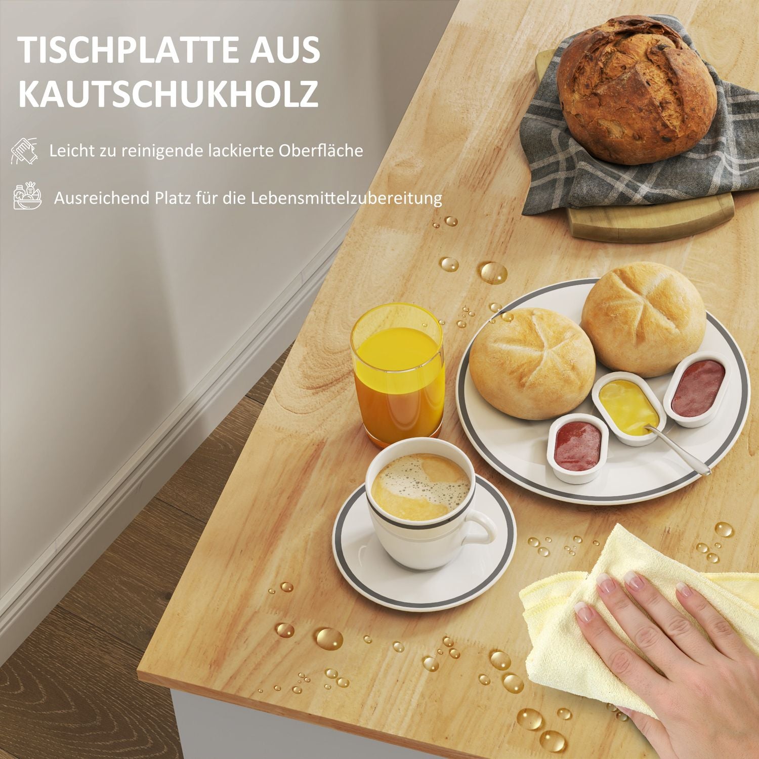 Oak Kitchen Island Trolley – Bänkskiva, lådor, mjukstängande dörr