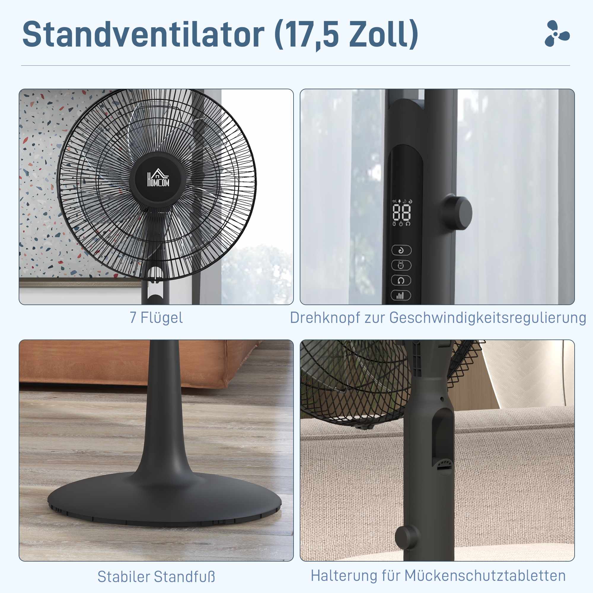 Oscillerande stativfläkt med fjärrkontroll, 28 hastigheter, timer