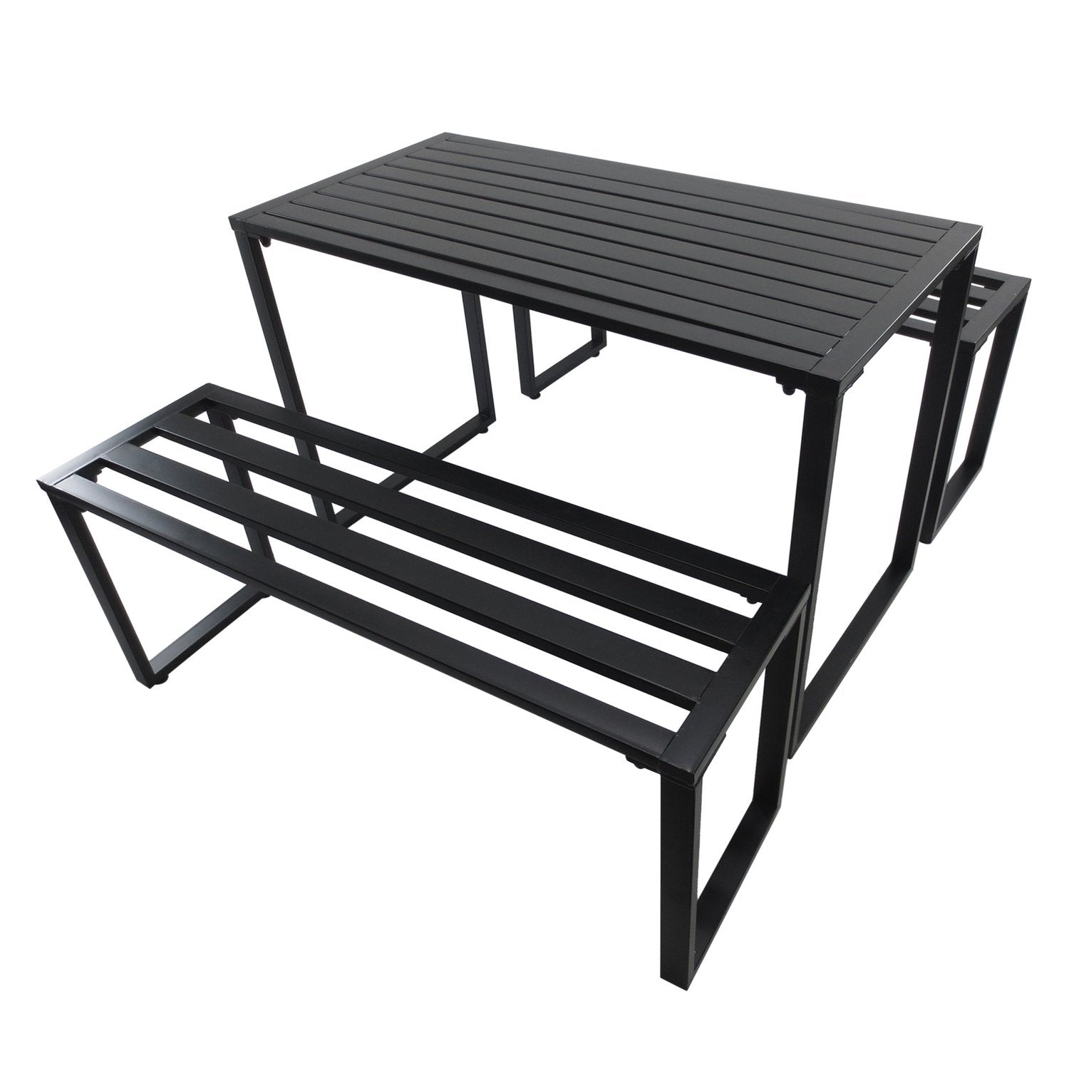 Utemøbelsett Festsett 3 Deler Sittegruppe Hagesett 1 X Bord 2 X Benk Metall Sort 110 X 55 X 70 Cm