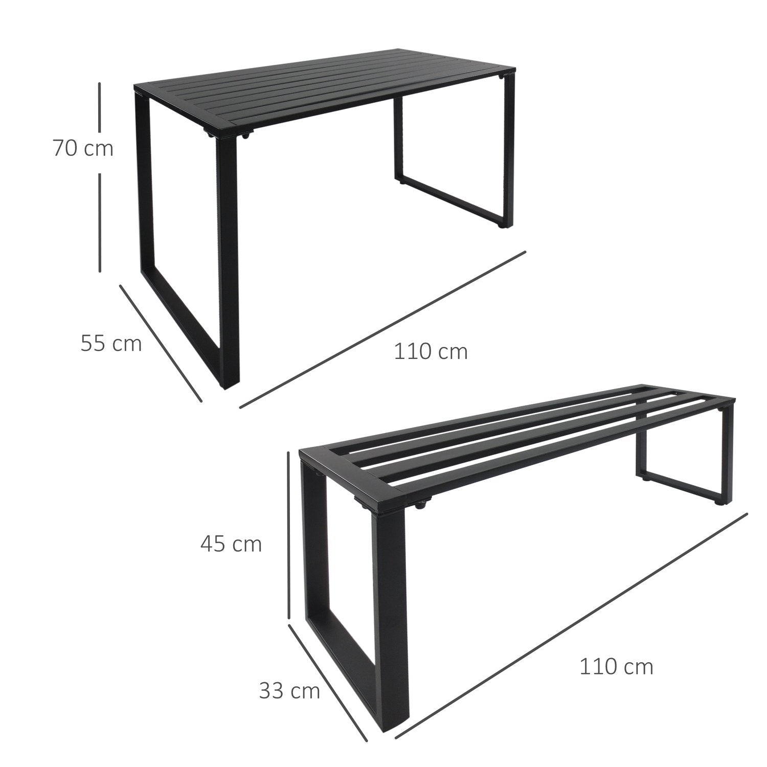 Outdoor Furniture Set Festset 3 Delar Sittgrupp Trädgårdsset 1 X Bord 2 X Bänk Metallsvart 110 X 55 X 70 Cm