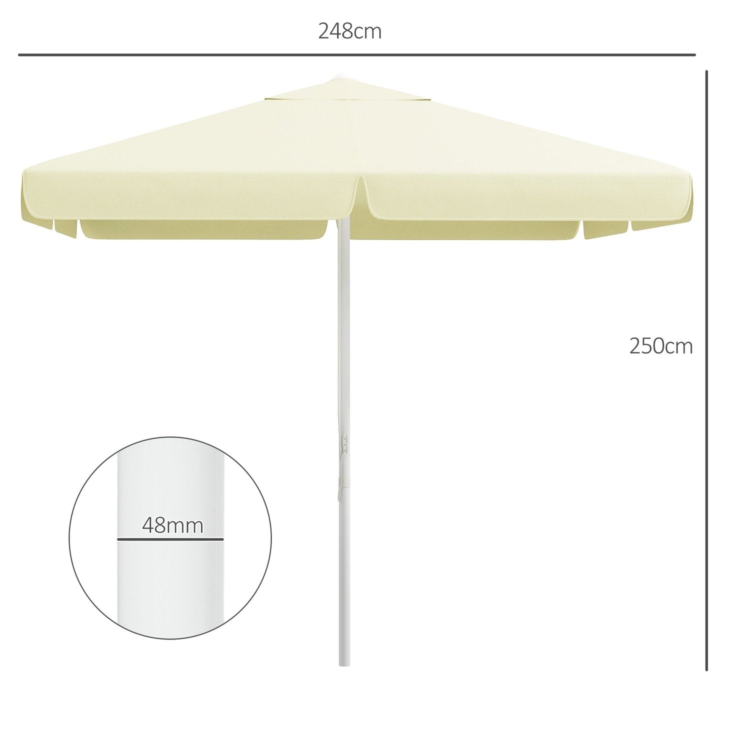 Parasoll 2,5X2,5M Høydejusterbar balkongparasoll, terrasseparasoll, strandparasoll med aluminiumsramme, beige