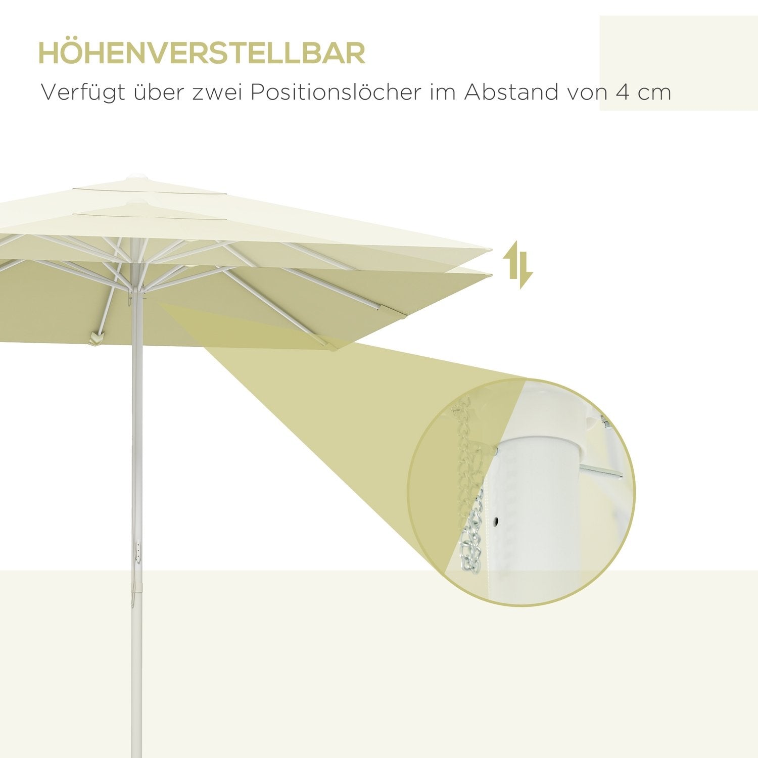 Parasoll 2,5X2,5M Høydejusterbar balkongparasoll, terrasseparasoll, strandparasoll med aluminiumsramme, beige