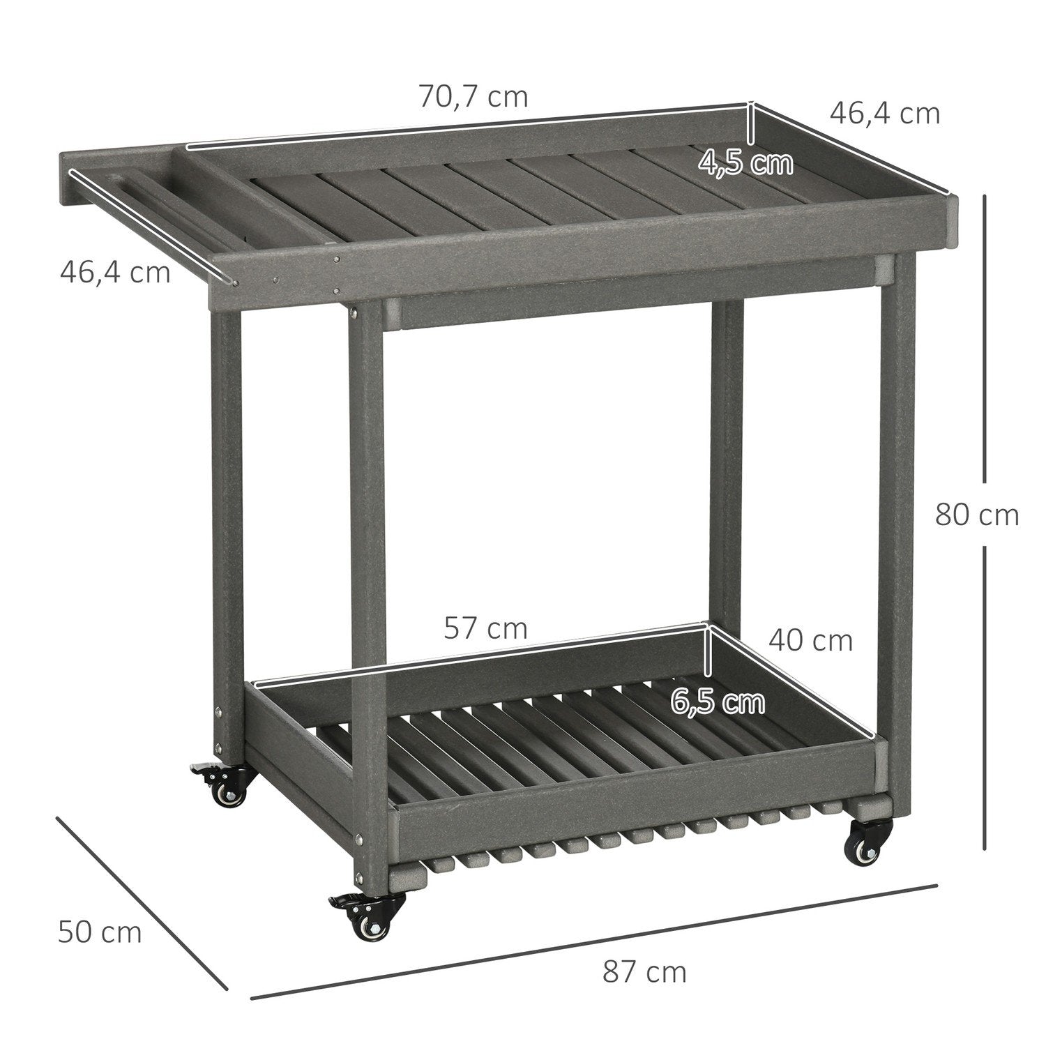 Serveringsvogn Grillvogn med håndklestativ, hagevogn med 2 hyller, utendørs multifunksjonsbord, 87X50X80Cm