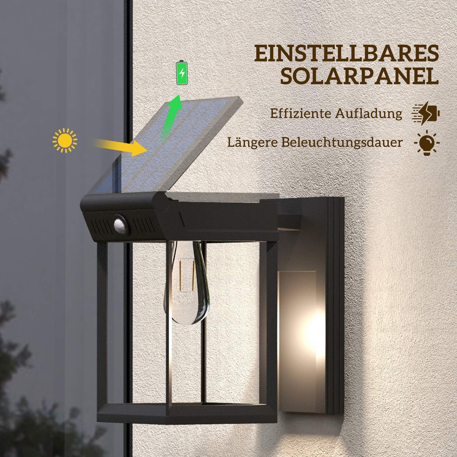 Outdoor Solar LED-vägglampa, varmvit, justerbar sensor