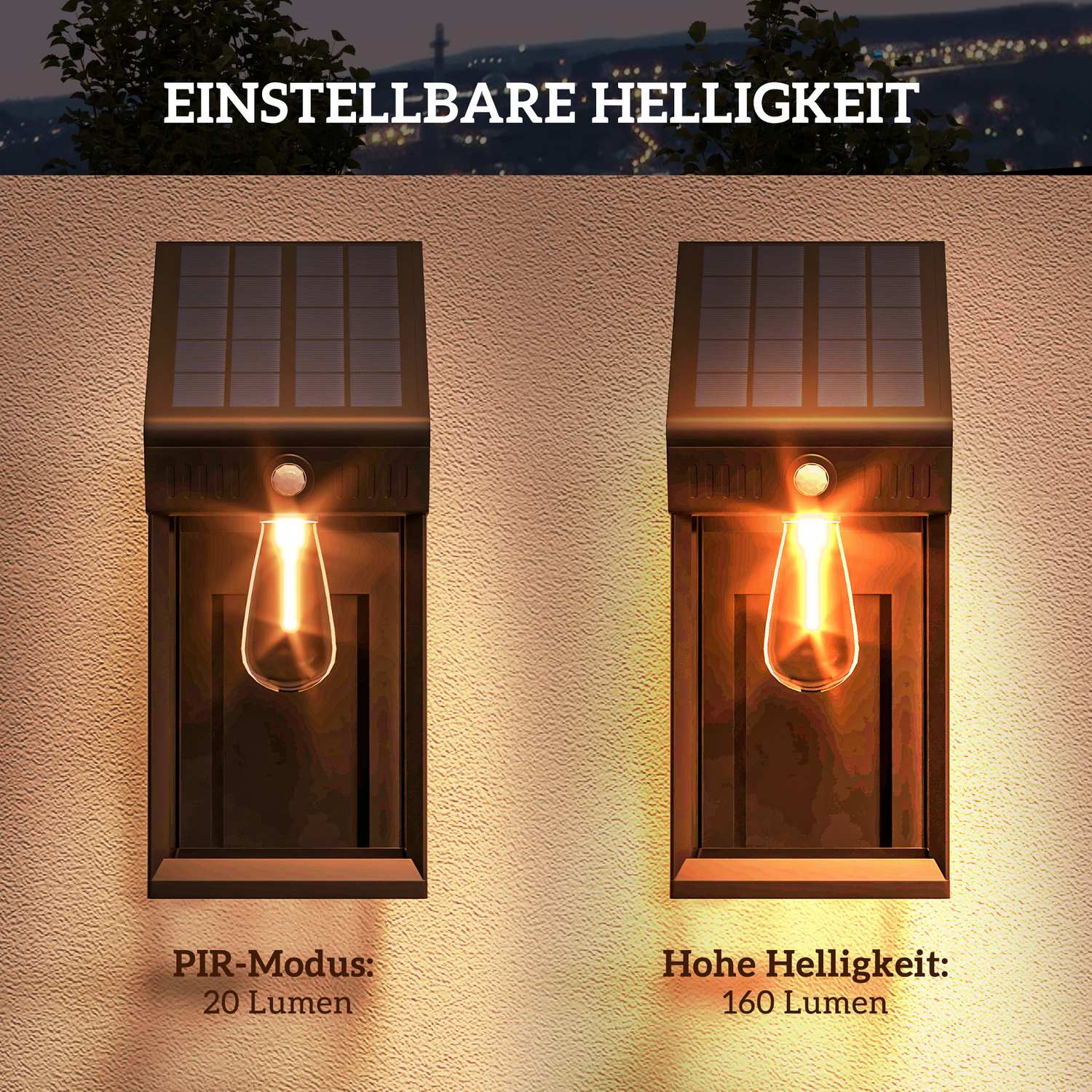 Outdoor Solar LED-vägglampa, varmvit, justerbar sensor