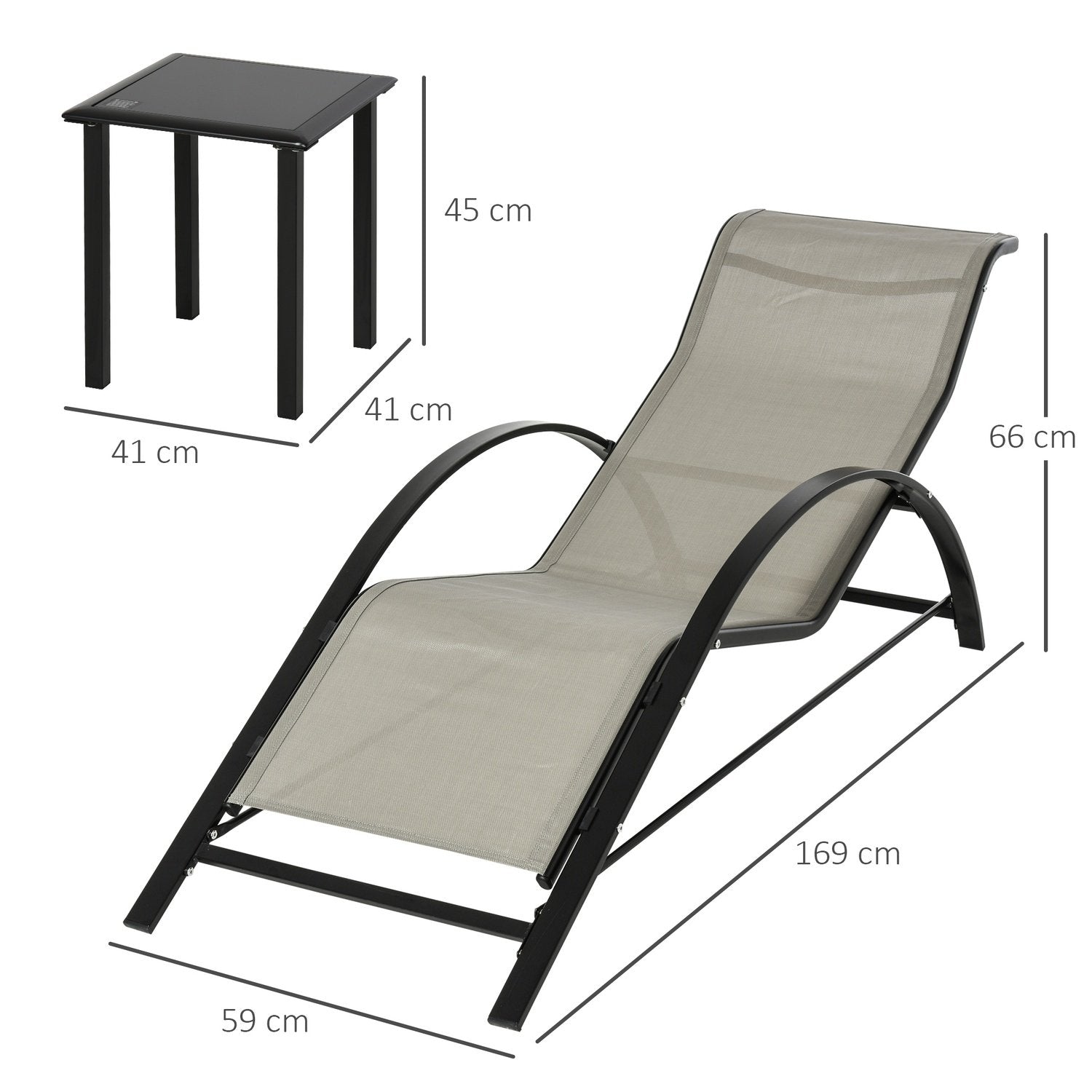 3 St. Trädgårdsstol Med Bord Trädgårdsset Med 2 Solstolar, 1 Sidobord Trädgårdsgrupp Trädgårdsbordsset Metallnät Grå + Svart