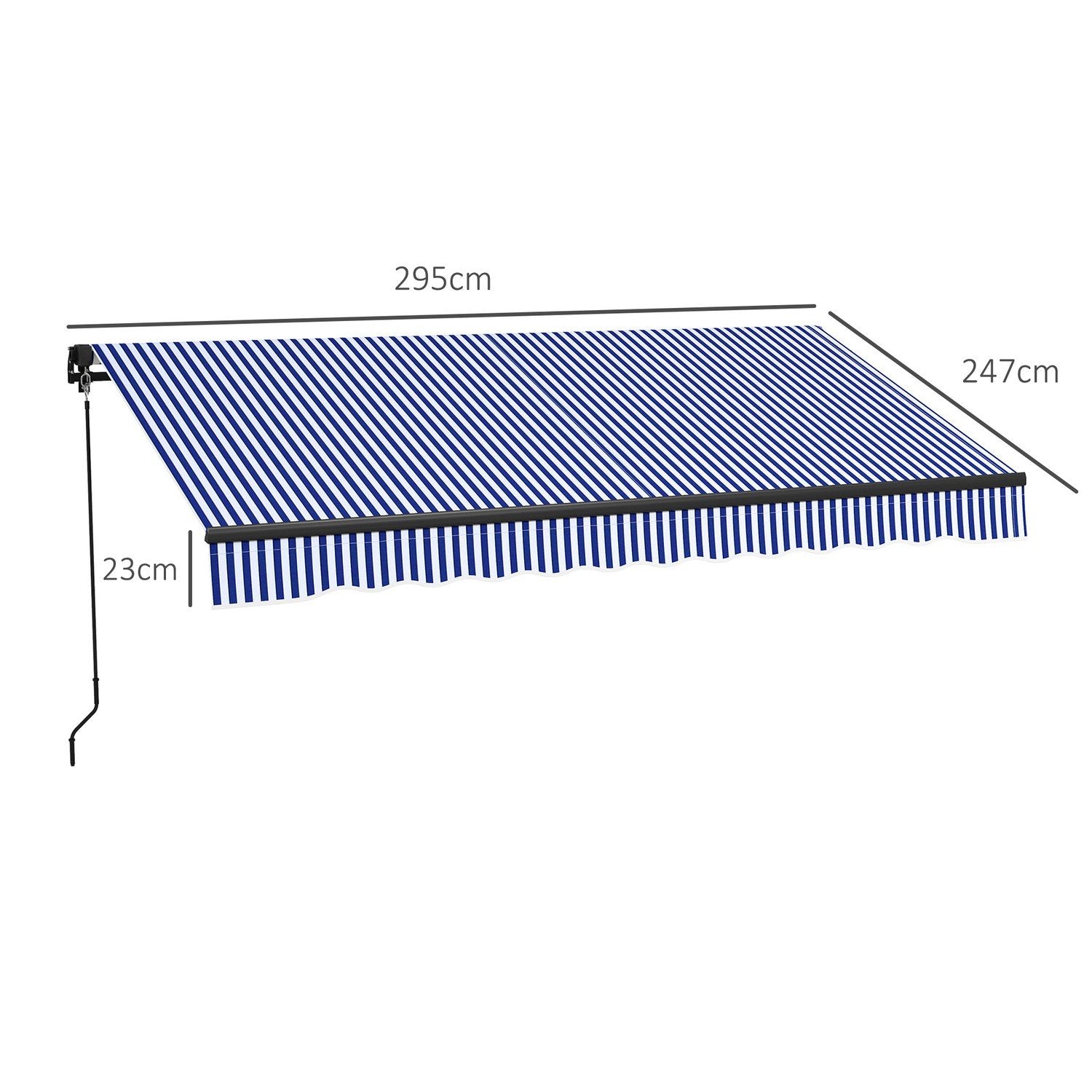 3 X 2,5 M Markise Vegghengt Balkong Markise Med Håndsveiv, Solavskjerming, Solskjerm For Balkong Aluminium Blå + Hvit