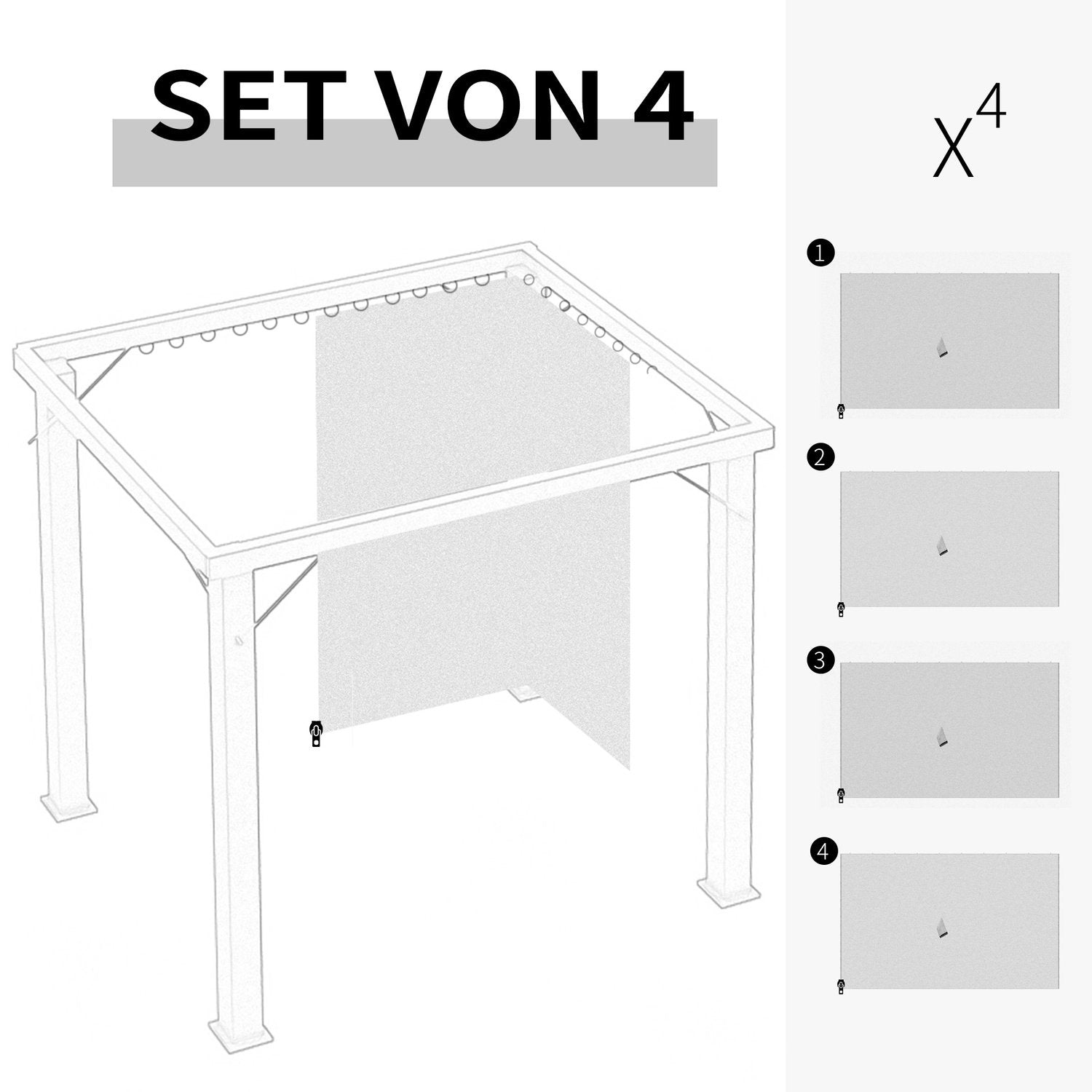 4 Sidepaneler For 3X4 M Lysthus Med Kroker Sidevegger For Hage Lysthus Festtelt Polyester Lys Grå 352 X 205 Cm