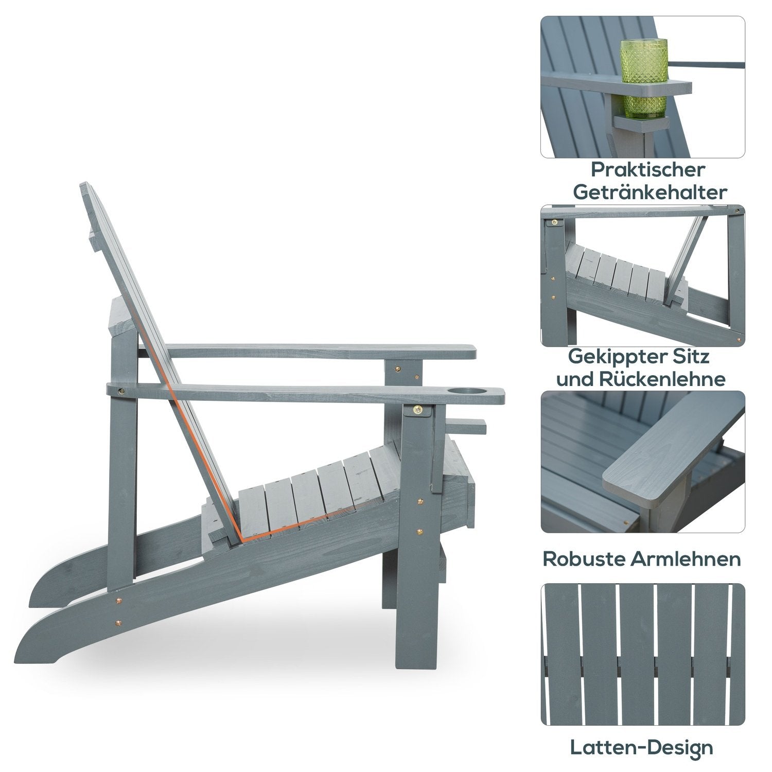 Adirondack Hagestol Med koppholder Hagestol Balkongstol Heltre Mørkegrå 97 X 72,5 X 93 Cm