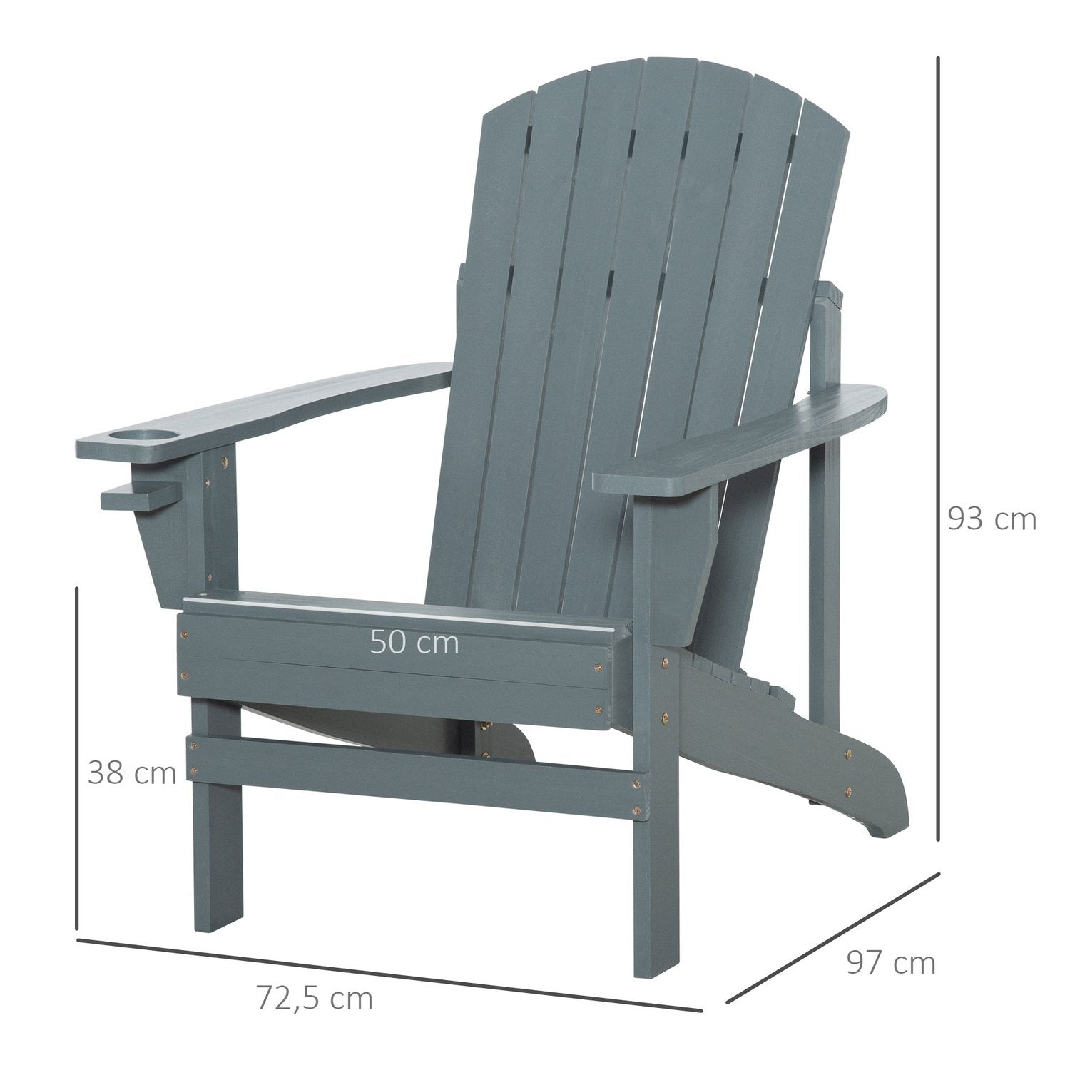 Adirondack Hagestol Med koppholder Hagestol Balkongstol Heltre Mørkegrå 97 X 72,5 X 93 Cm