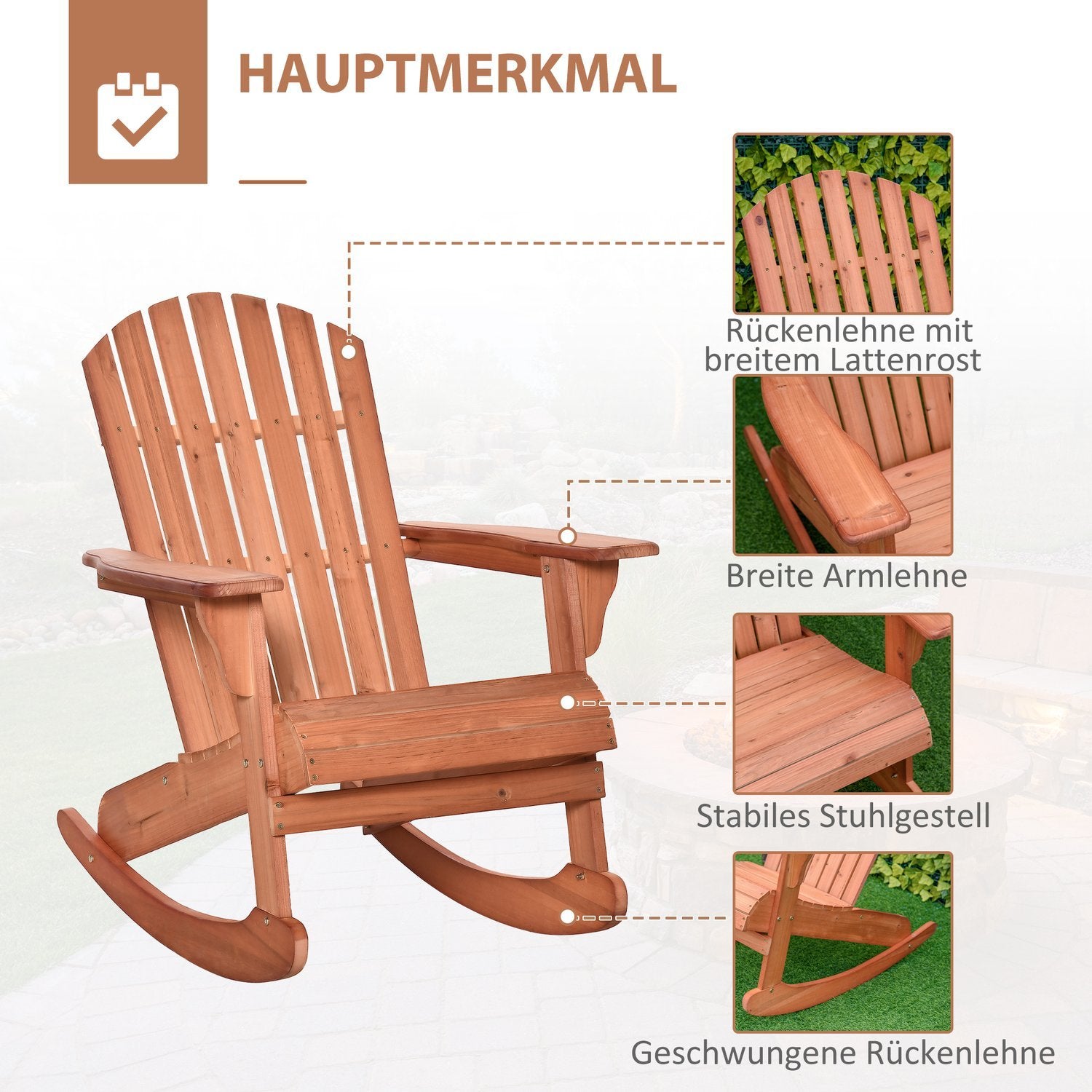 Adirondack Hagestol Gyngestol Hagestol Hagemøbler Balkongstol Naturlig 77 X 94 X 97 Cm