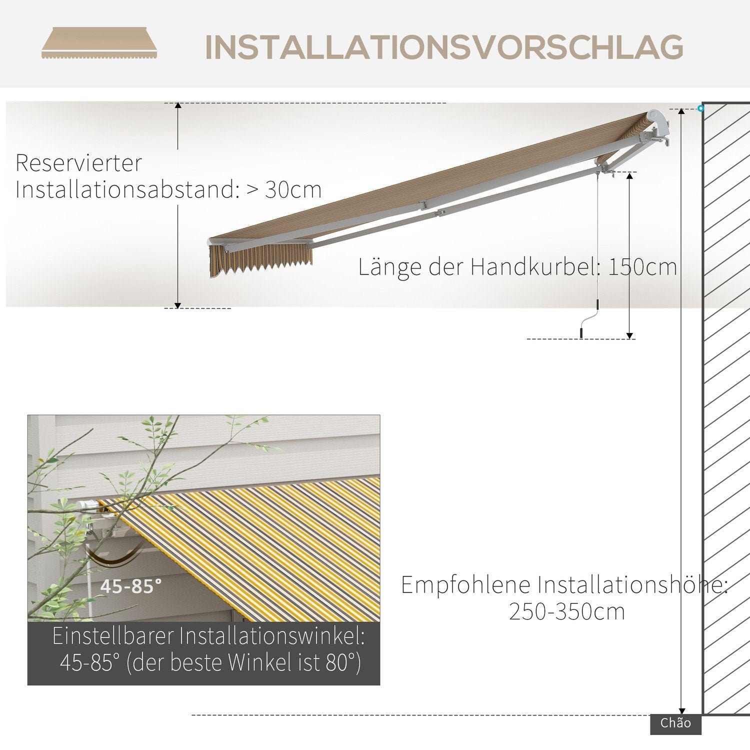 Markise Foldearm Markise Solskjerm Med Håndsveiv 3,5 X 2,5 M Gul Grå Aluminium Polyester