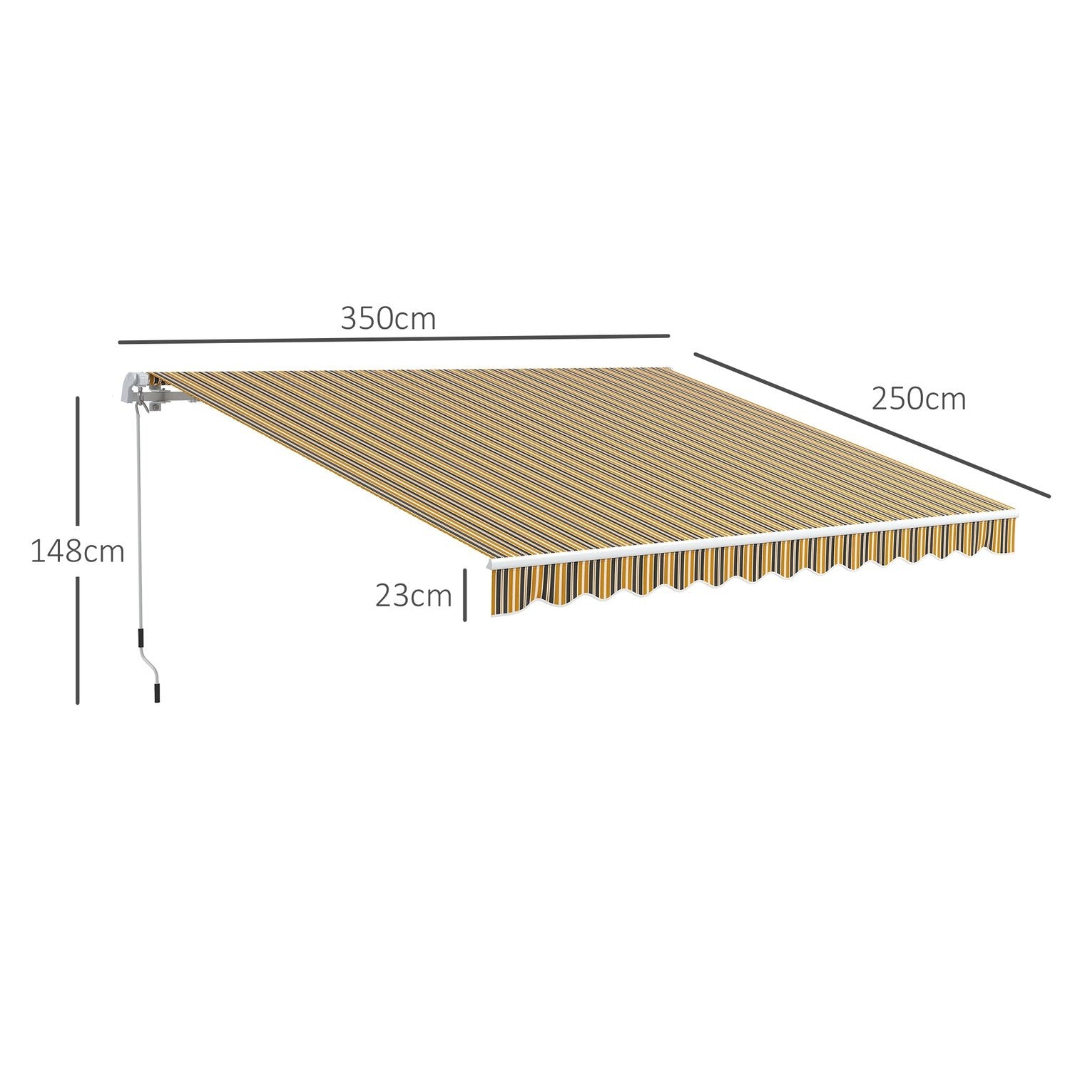 Markise Foldearm Markise Solskjerm Med Håndsveiv 3,5 X 2,5 M Gul Grå Aluminium Polyester