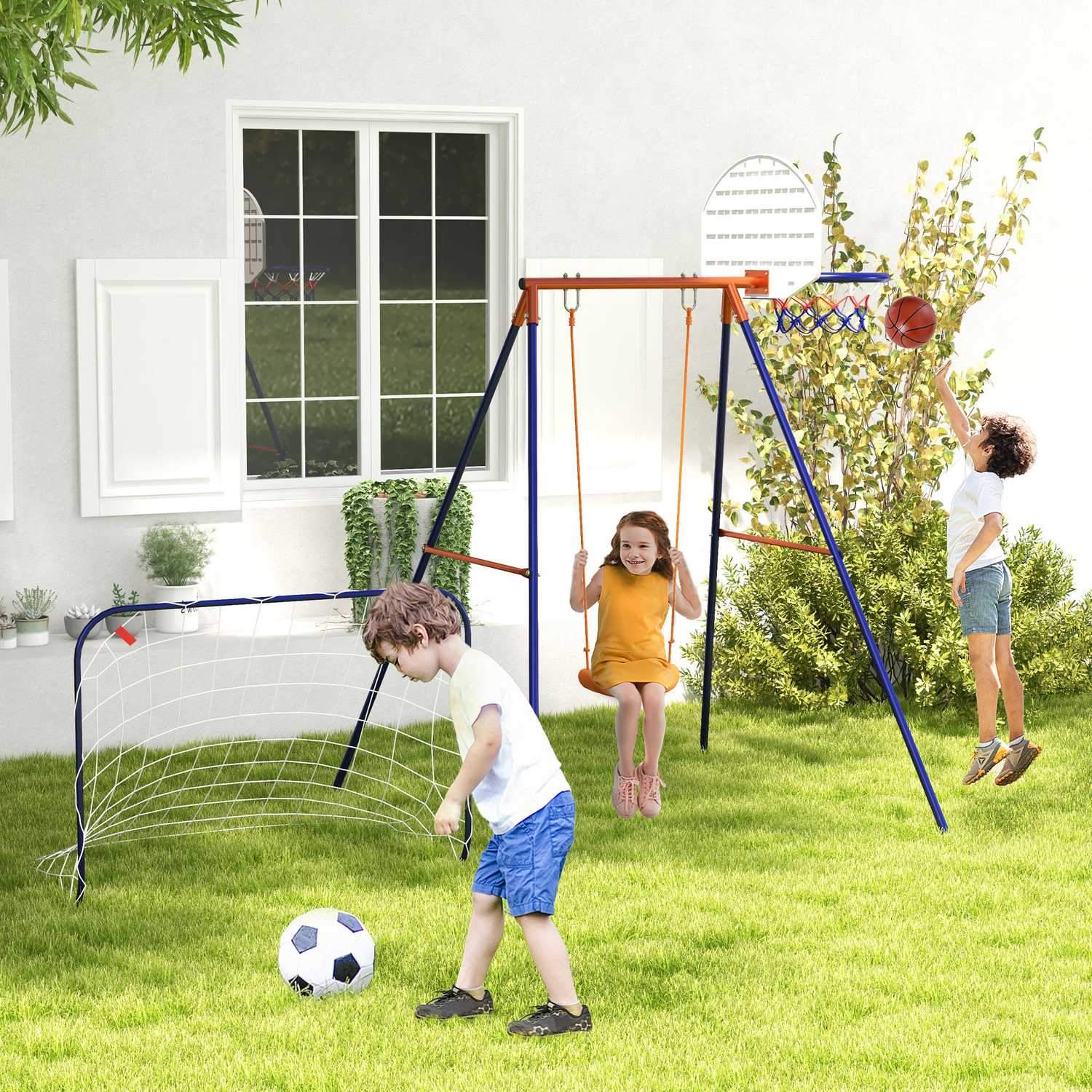 Baby Swing Fotball Mål Basketball Hoop 3-8 år Stål Mørkeblå