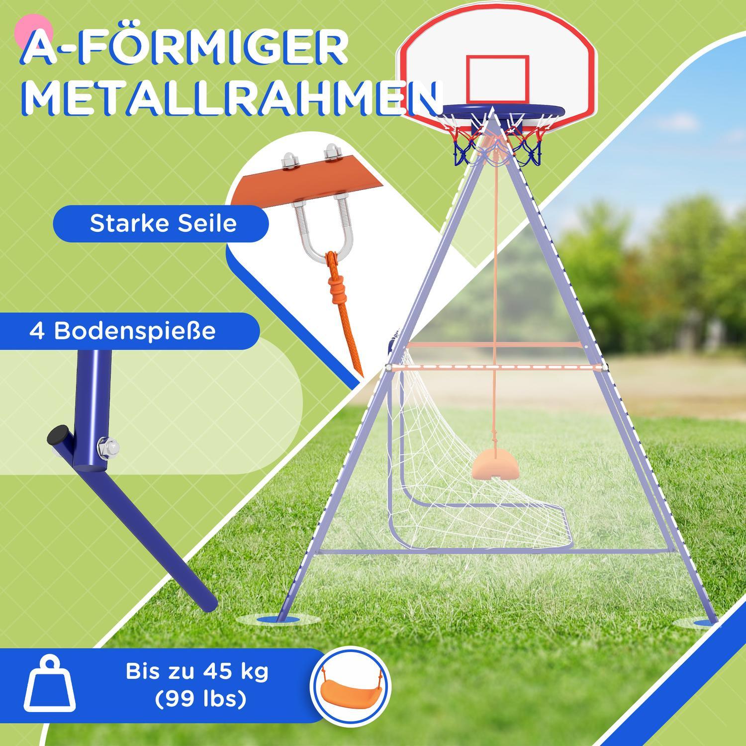 Baby Swing Fotball Mål Basketball Hoop 3-8 år Stål Mørkeblå