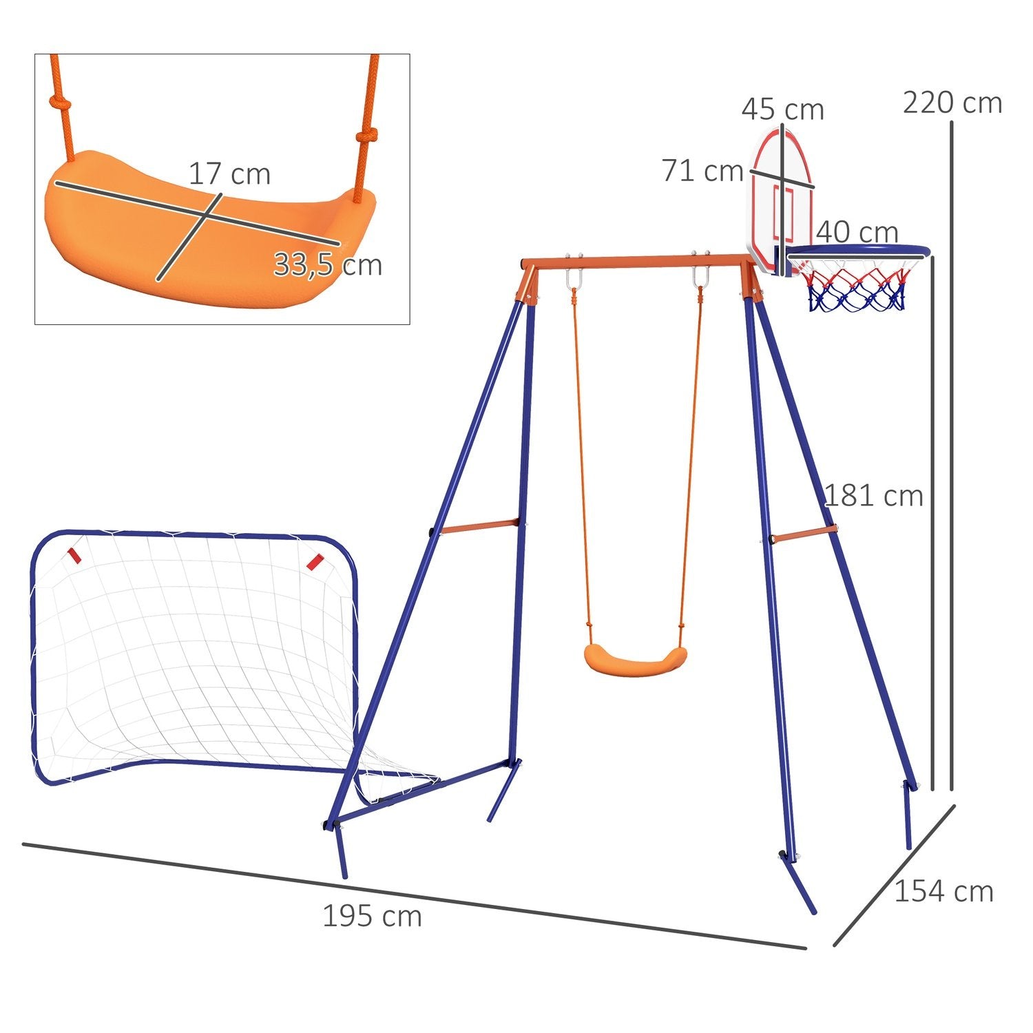 Baby Swing Fotball Mål Basketball Hoop 3-8 år Stål Mørkeblå