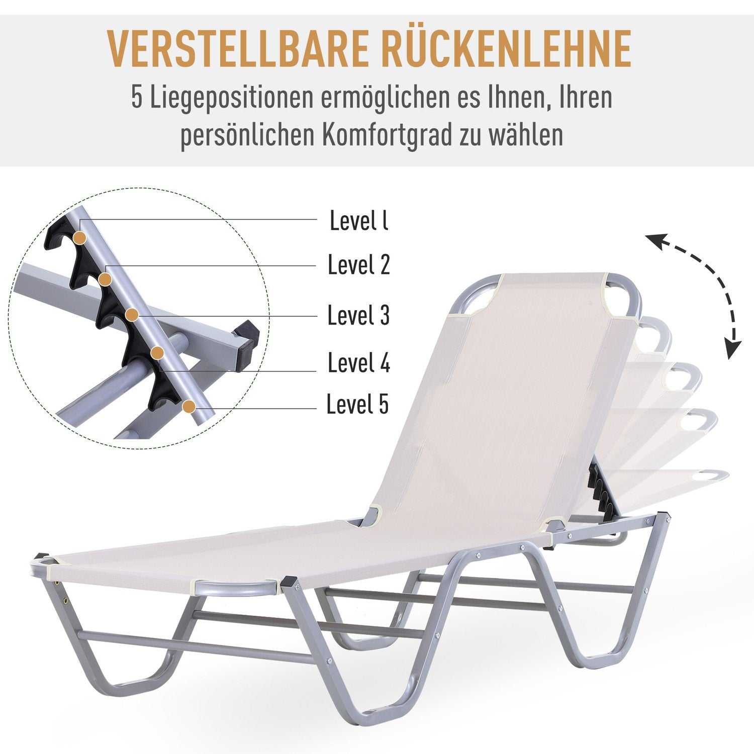 Beach Solstol Solstol 5-Vägs Justerbar Aluminium Textline Beige 163X58.5X91Cm