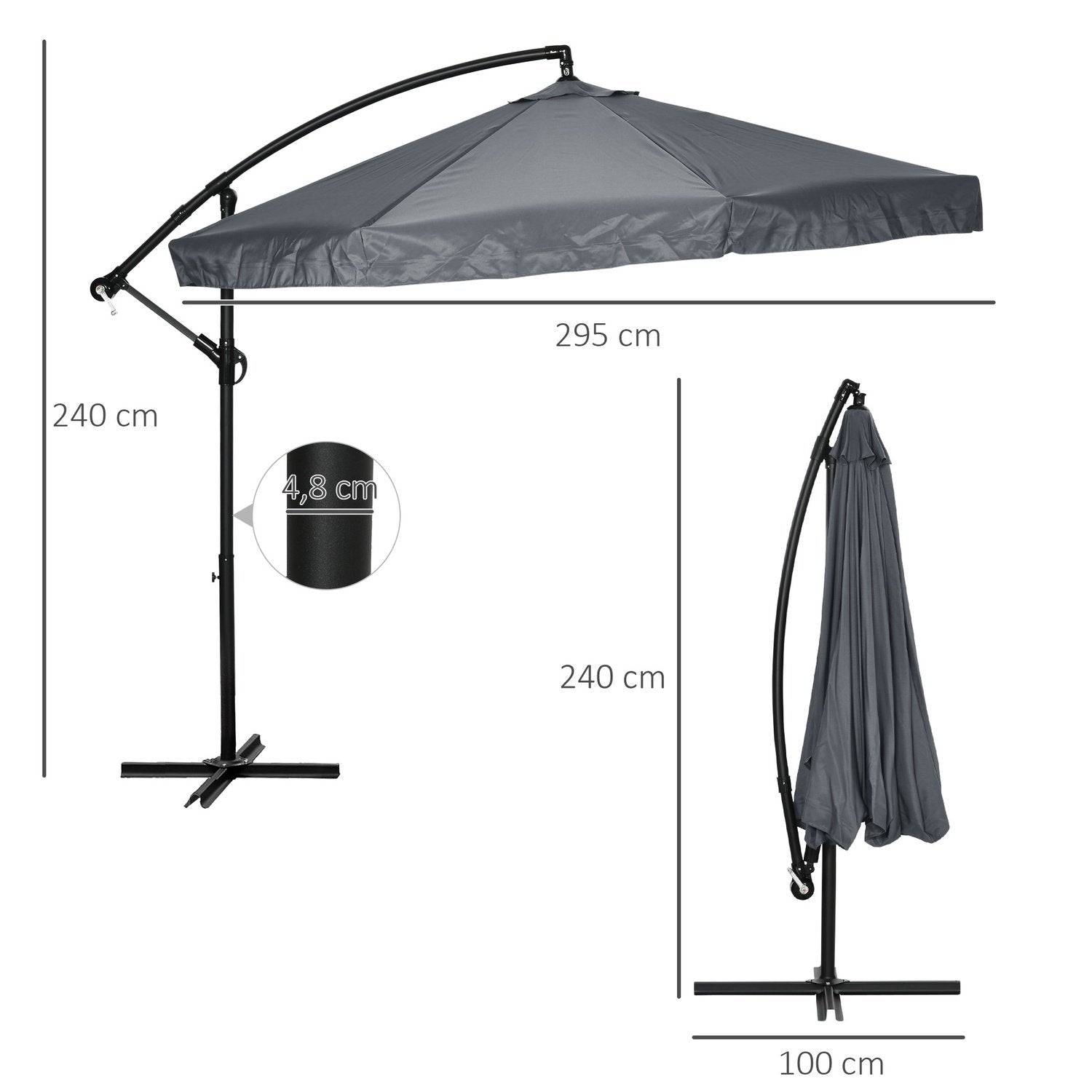 Cantilever Paraply 295X295Cm Parasoll Håndsveiv myggnetting 360° dreibar hageparaply 8 personer Market Paraply Balkong Stål Polyester