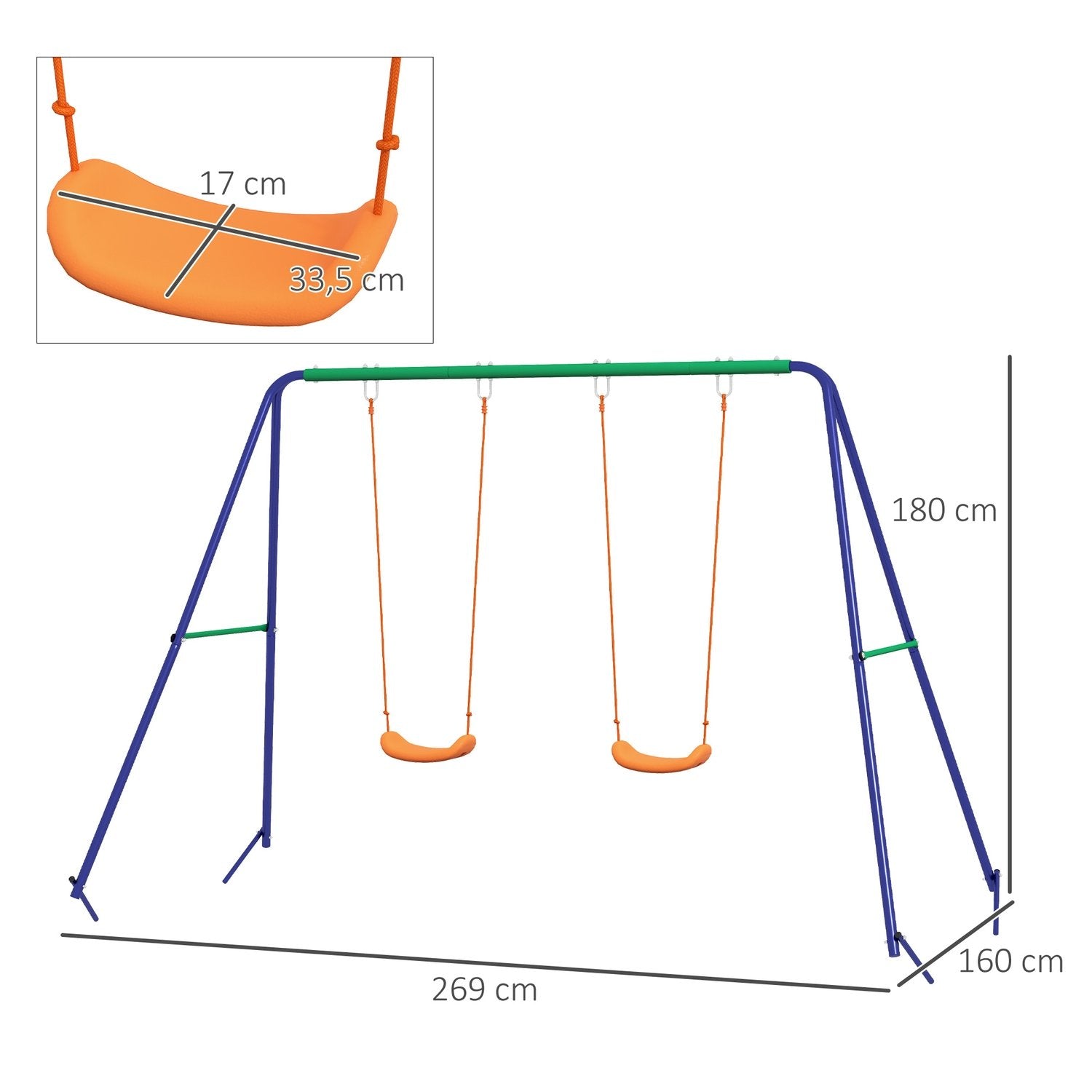 Gungställning För Barn, Gungställning Med 2 Gungor, Gungställning, Trädgårdsgunga För Två Barn 3-8 År, Stål, 2,69 X 1,6 X 1,8 M