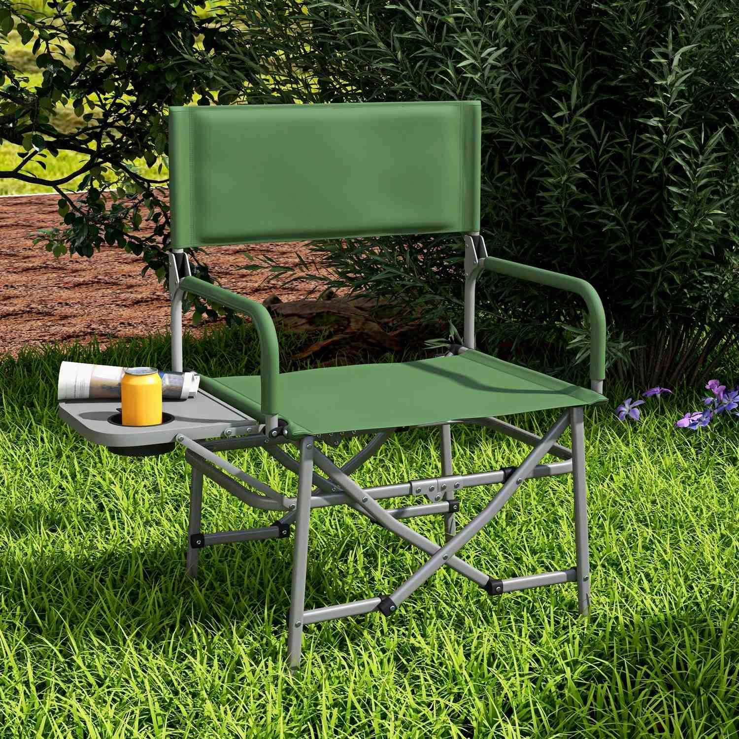 Director'S Chair Sammenleggbar campingstol med sidebord koppholder sammenleggbar stol med håndtak for camping strand Oxford Green