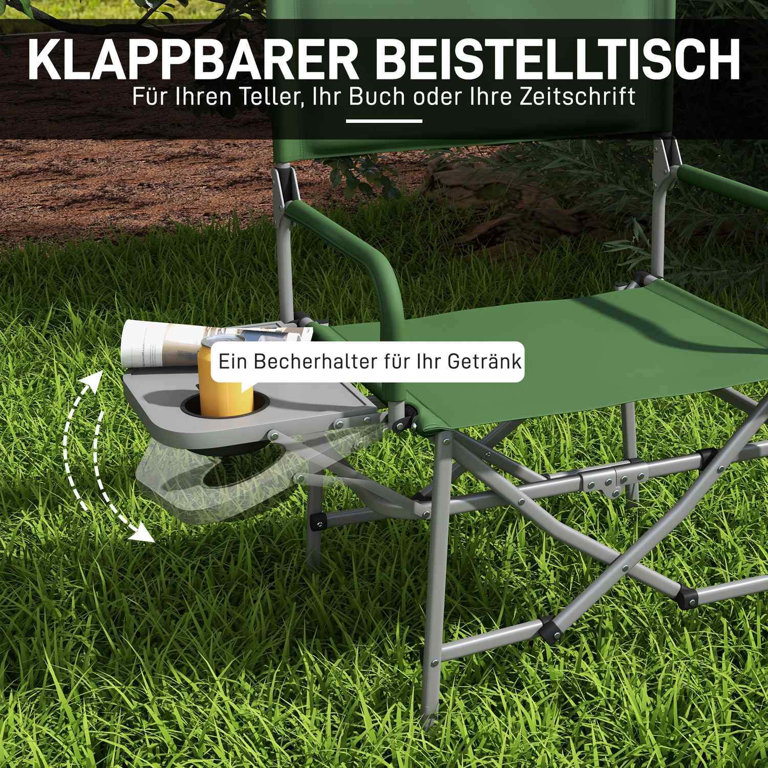 Director'S Chair Sammenleggbar campingstol med sidebord koppholder sammenleggbar stol med håndtak for camping strand Oxford Green