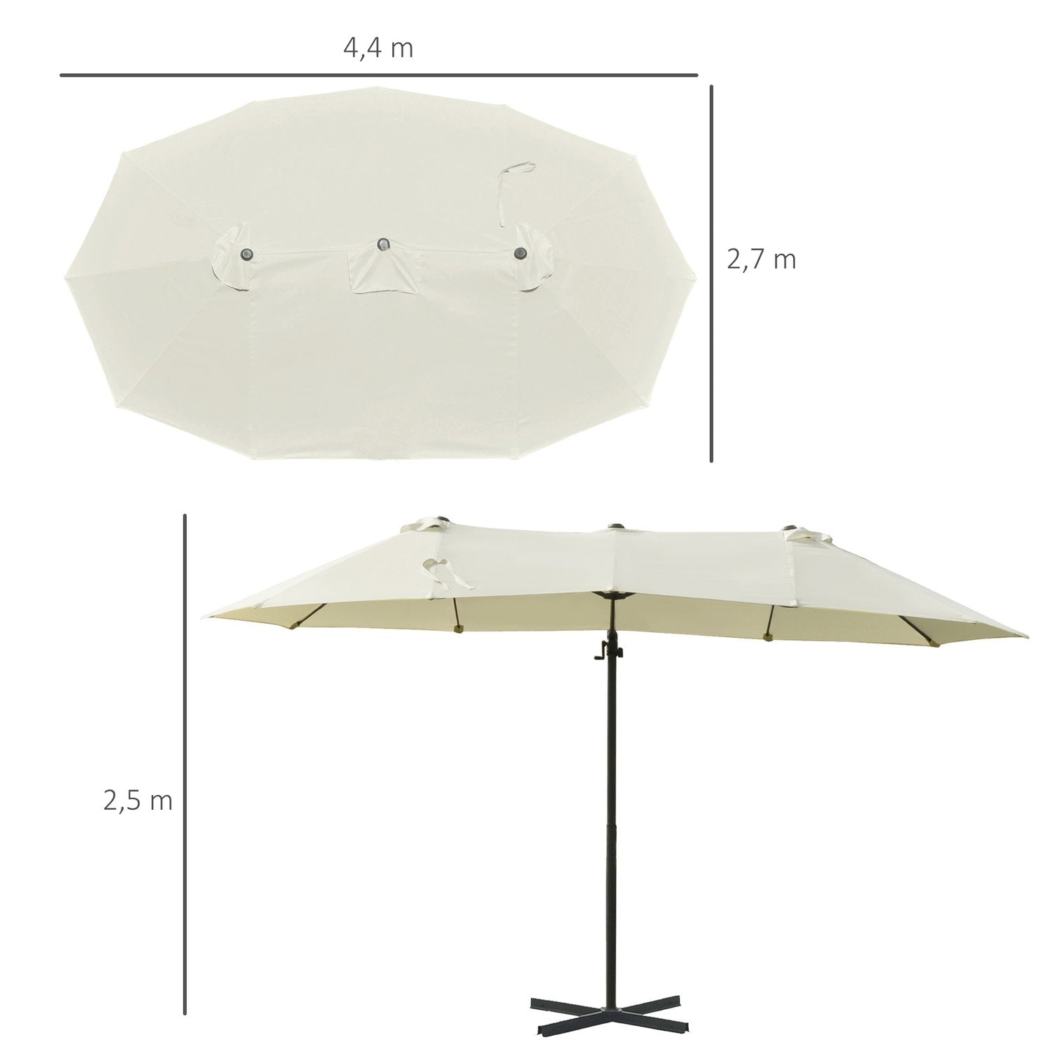 Dobbel Parasoll Cantilever Paraply Dobbel Paraply Med Sveiv Justerbar Hageparaply Solbeskyttelse Metall Kremhvit 440 X 270 X 250 Cm