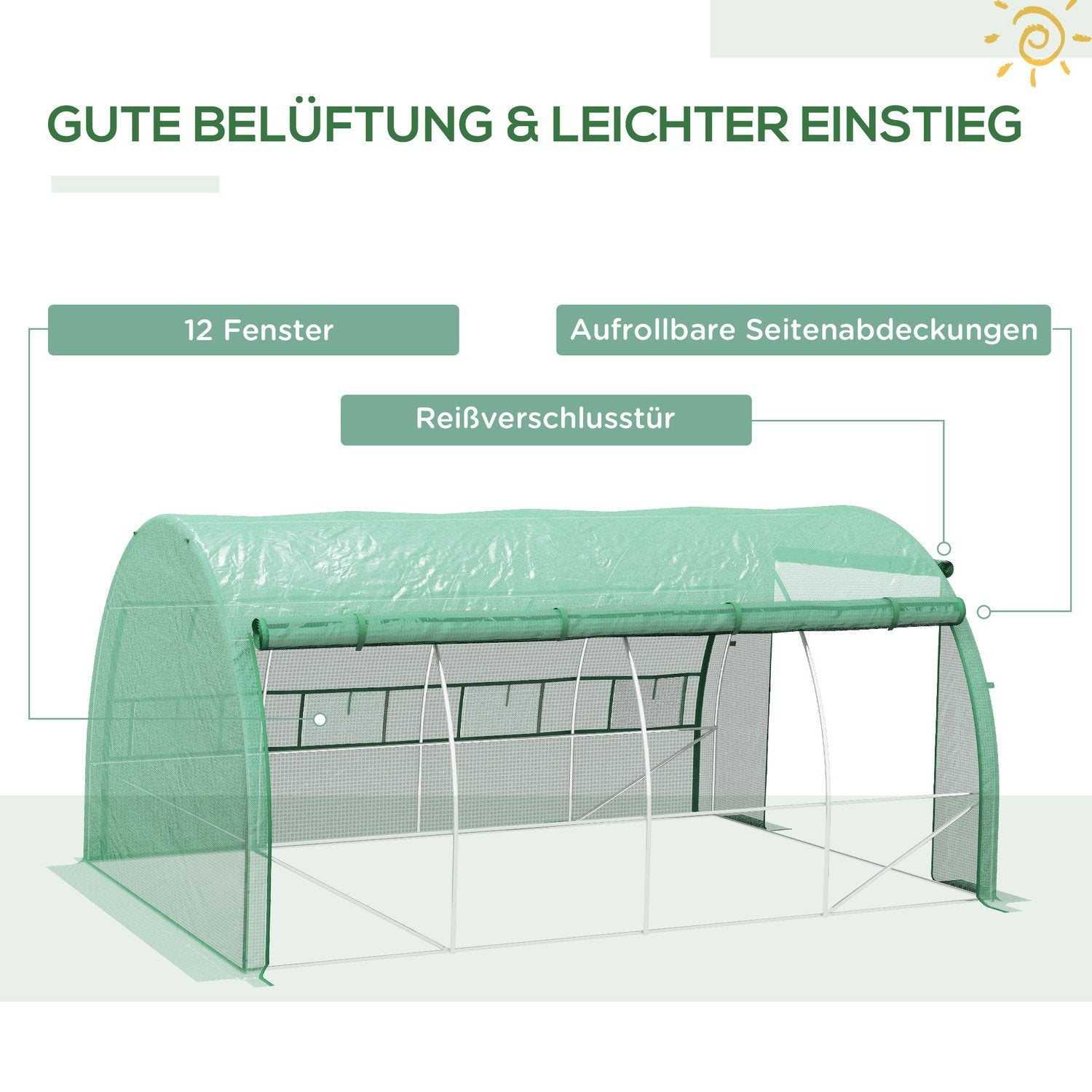 Film Drivhus Polytunnel 3,97X3X2M Walk-In, UV-beskyttelse, Roll-Up deksler, Stål, Grønn