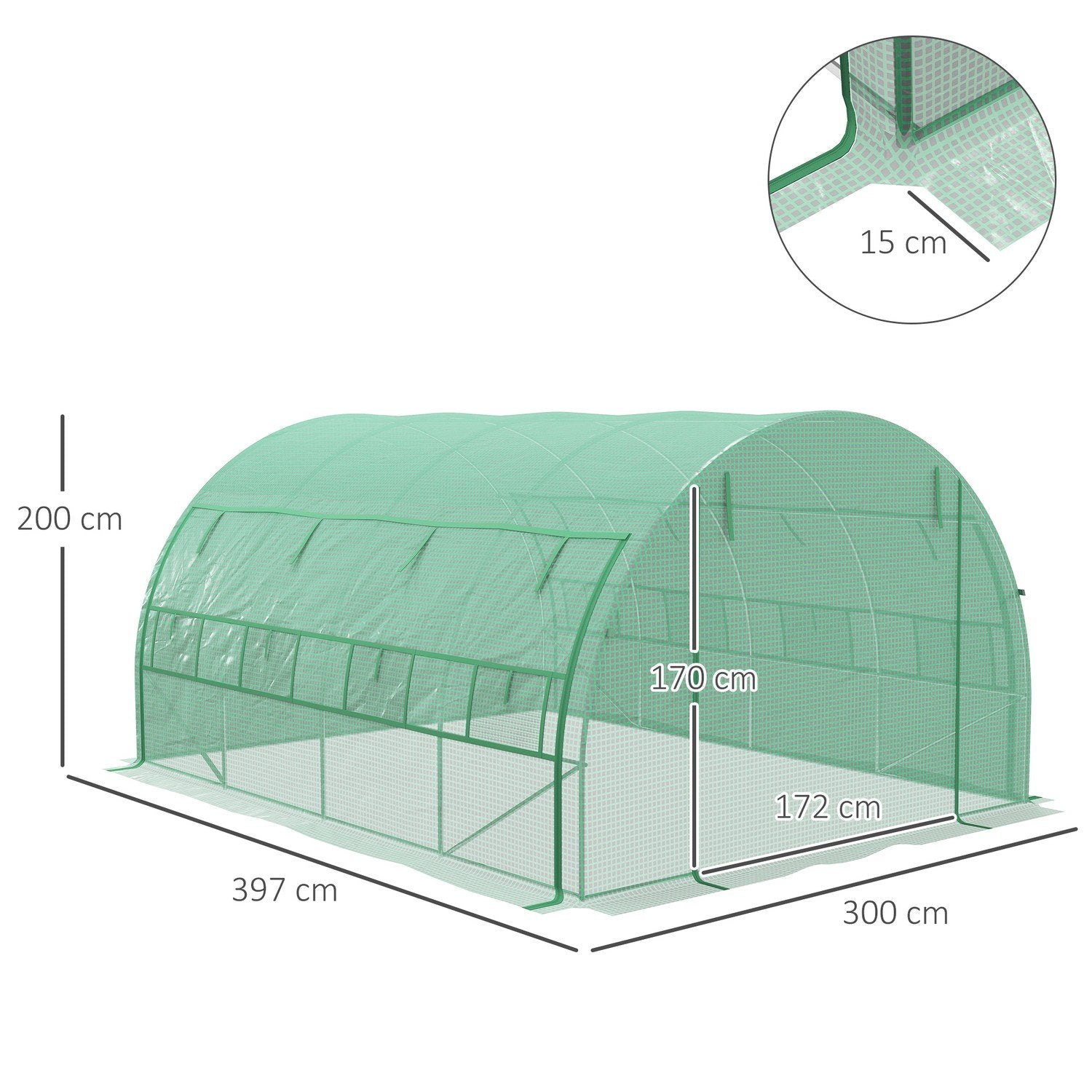 Film Drivhus Polytunnel 3,97X3X2M Walk-In, UV-beskyttelse, Roll-Up deksler, Stål, Grønn