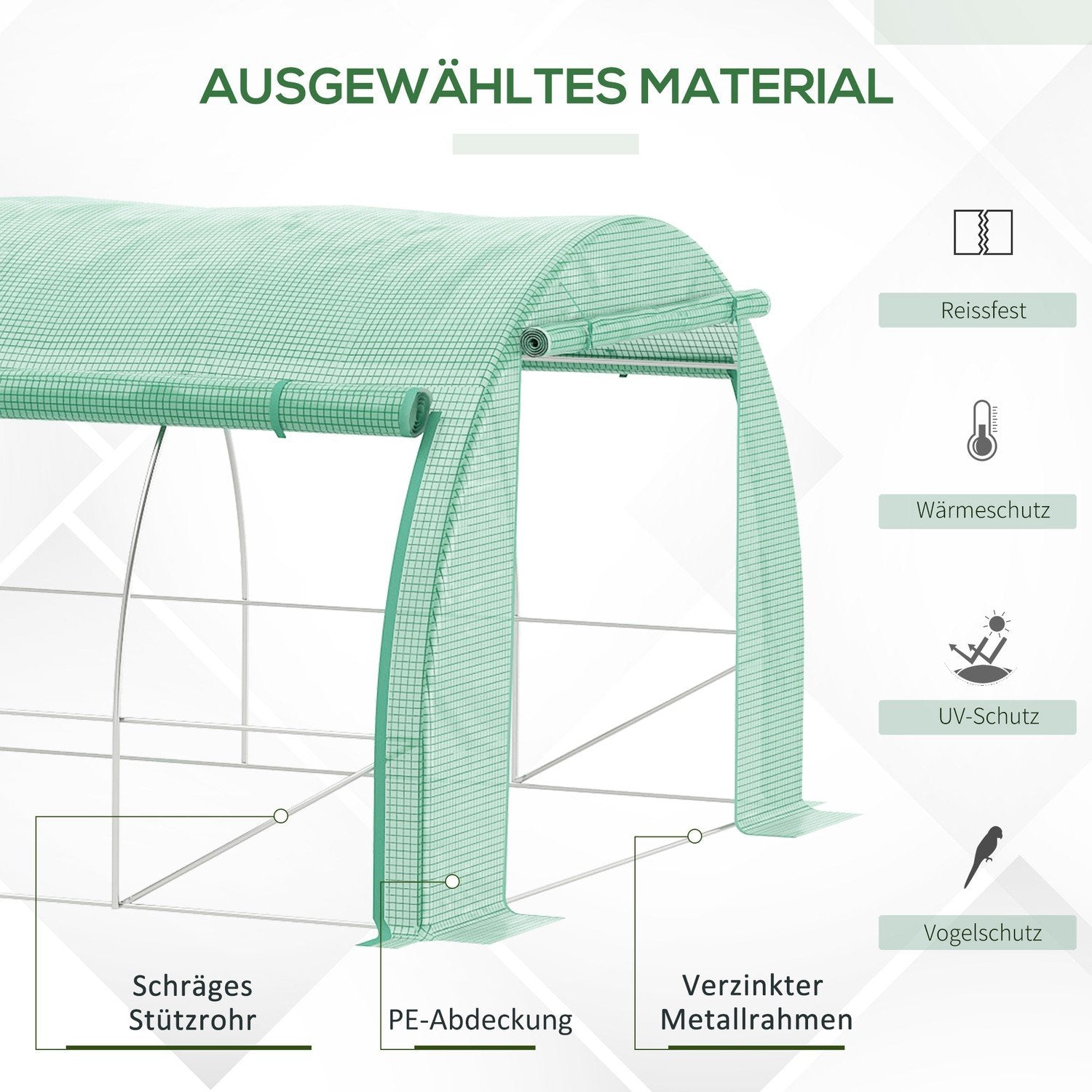 Film Drivhus Polytunnel 3,97X3X2M Walk-In, UV-beskyttelse, Roll-Up deksler, Stål, Grønn